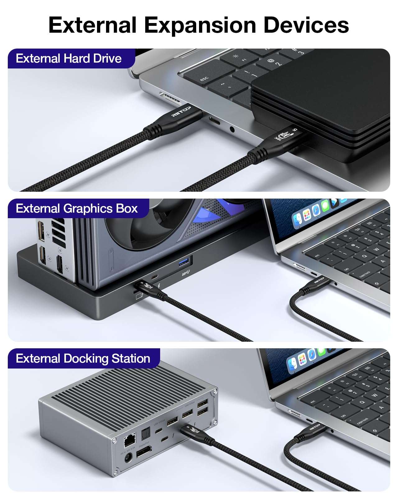 RIITOP 80Gbps USB C for Thunderbolt 5 Cable [1FT], Short USB-C to C Monitor Cord up to 8K@60Hz Video 240W PD Lightning-Fast Charging Compatible with Thunderbolt 4/3/USB4 V2 for SSD, eGPU 6