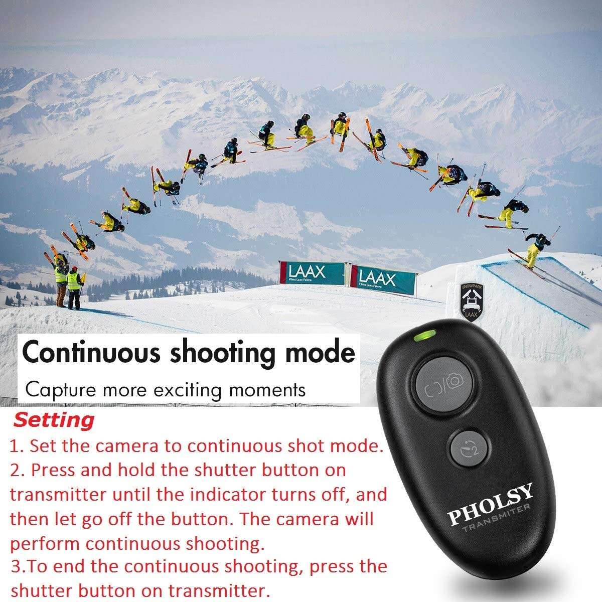 PHOLSY Wireless Shutter Release Camera Remote Control for Fujifilm GFX50S, XPro2, X-H1, X-T2, X-T1, X-T10, X-T20, X-T100, X-E2S, X-E2, X-M1, X-A3, X-A2, X-A1, X-A10, X100F, X100T, X70, X30, XQ2, XQ1 6