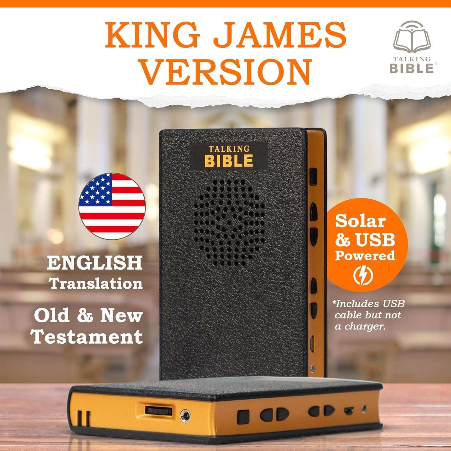 Talking Bible - Electronic Holy Bible Audio Player in English for Seniors, Kids and The Blind, Solar and USB Rechargeable, KJV (King James Version), Black 2