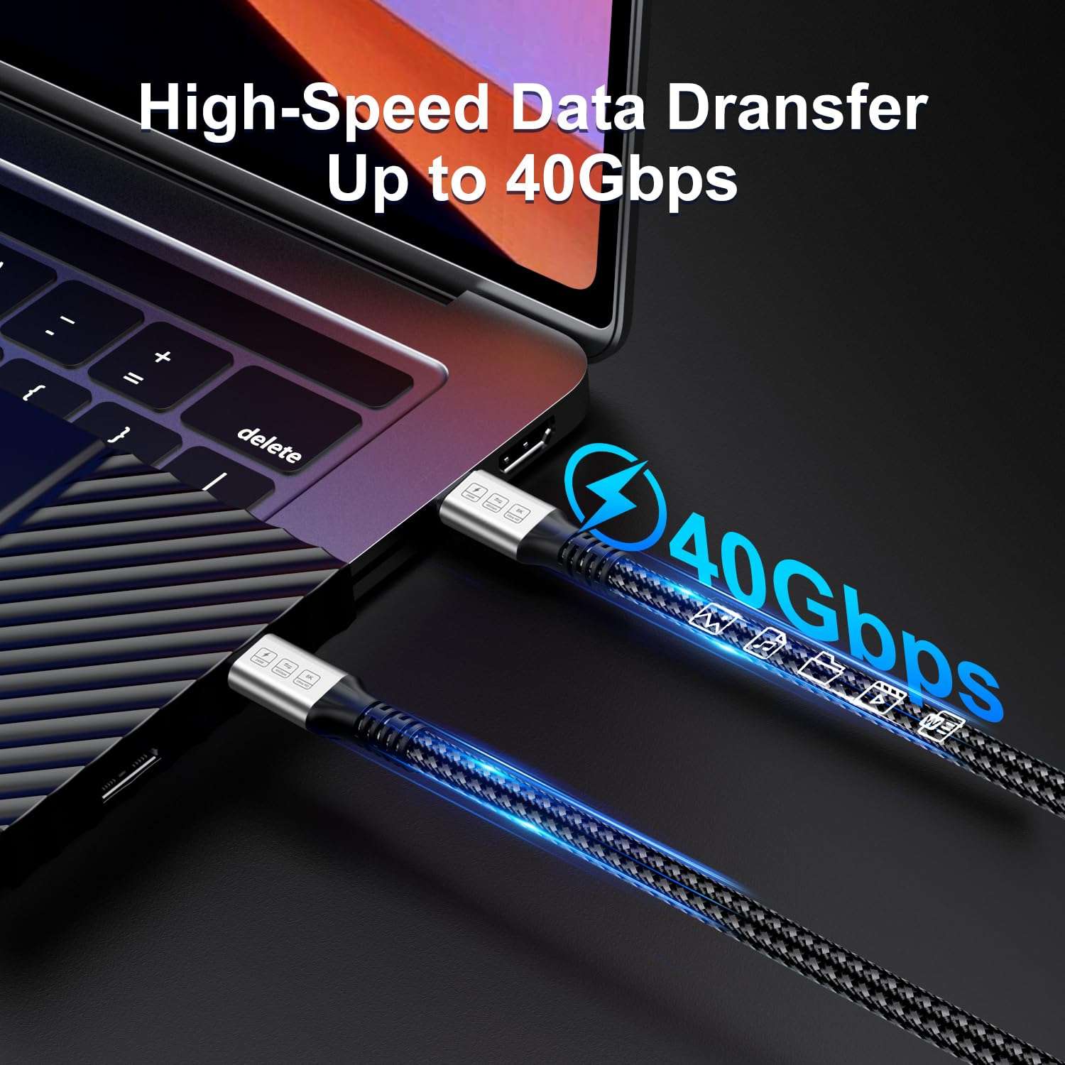 240W Thunderbolt 4 Cablle 6ft USB C Thunderbolt 4 Cable Monitor Cable Supports 40Gbps Data Transfer and Single 8K/Dual 4K Video Compatible with Thunderbolt 4/3 Monitor, Hub, Docking Stations-Silver 3