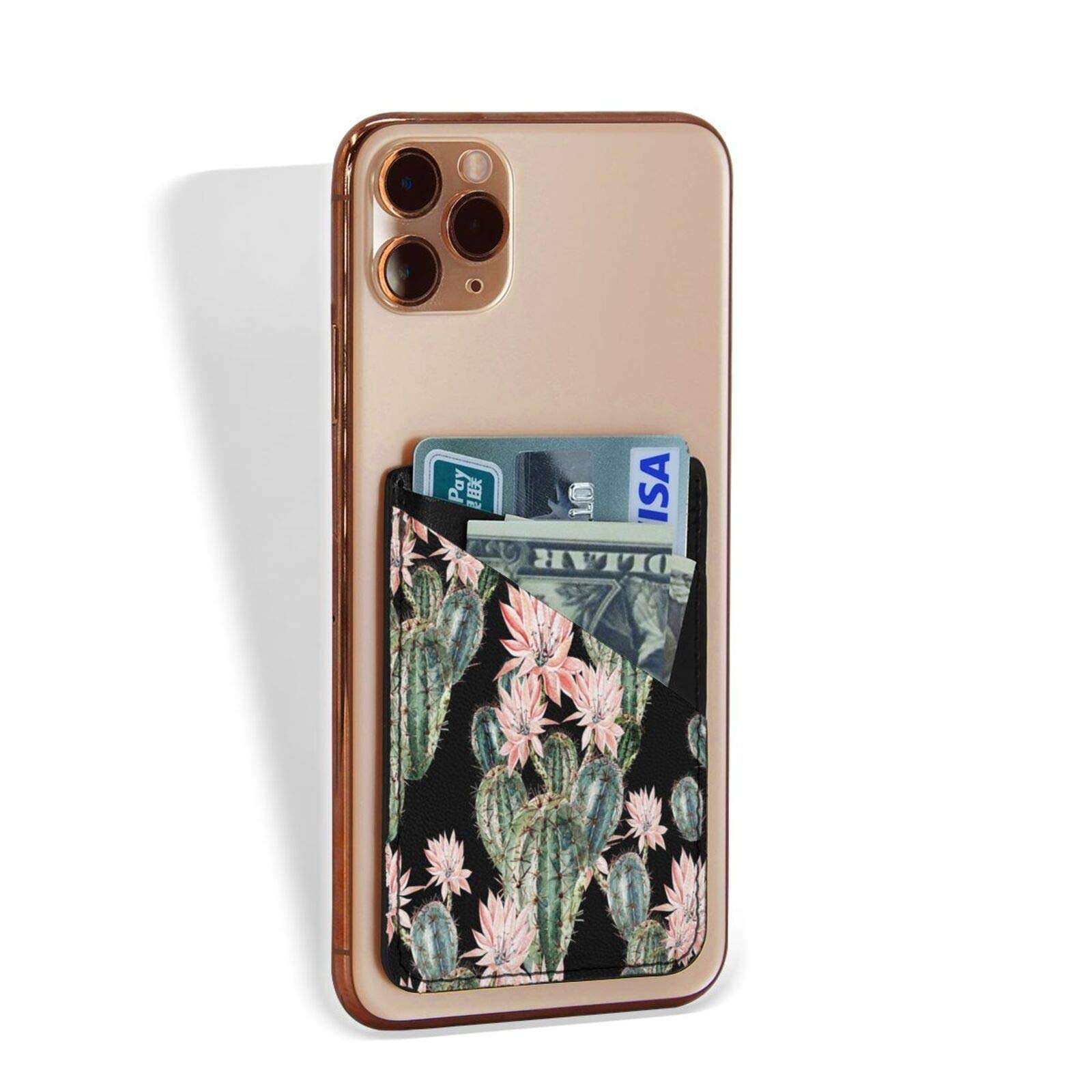 N/W Vintage Cactus Phone Card Holder, Stick-on ID Credit Card Wallet Phone Case Pouch Sleeve Pocket for iPhone, Android and All Smartphones Black 3.5 x 2.5 x 0.2 inches 2