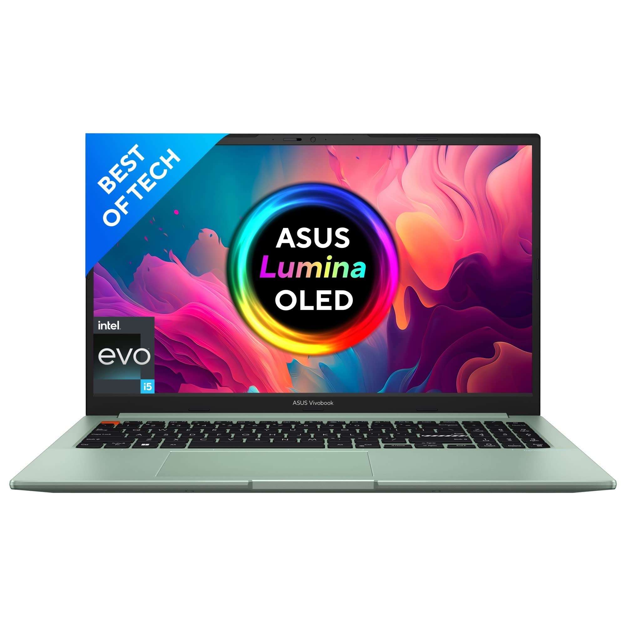 ASUS Vivobook S15 OLED (2022) 15.6" (39.62 cms) FHD OLED, Intel Core i5-12500H 12th Gen, Thin and Light Laptop (16GB/512GB SSD/Iris Xe Graphics/Windows 11/Office 2021/Green/1.8 kg) K3502ZA-L503WS