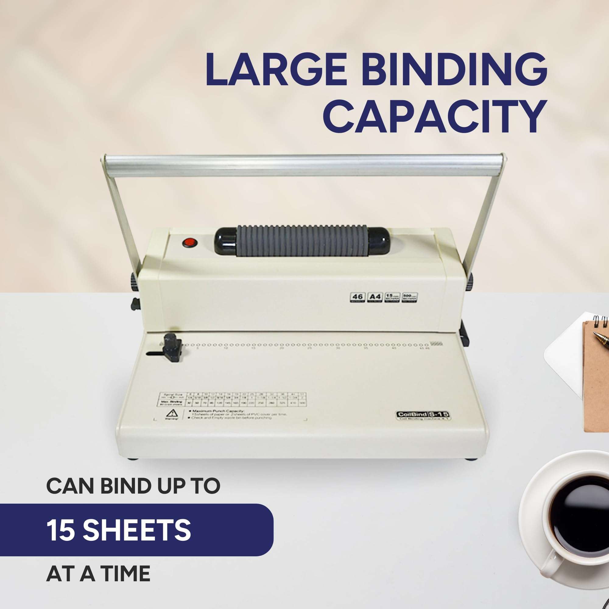 PrintFinish Coilbind S15 with Electric Coil Inserter Manual Coil Punch & Binding Machine Pitch 4:1 - Professionally Bind Presentations and Documents - Printfinish - Strong and Durable Machine 4