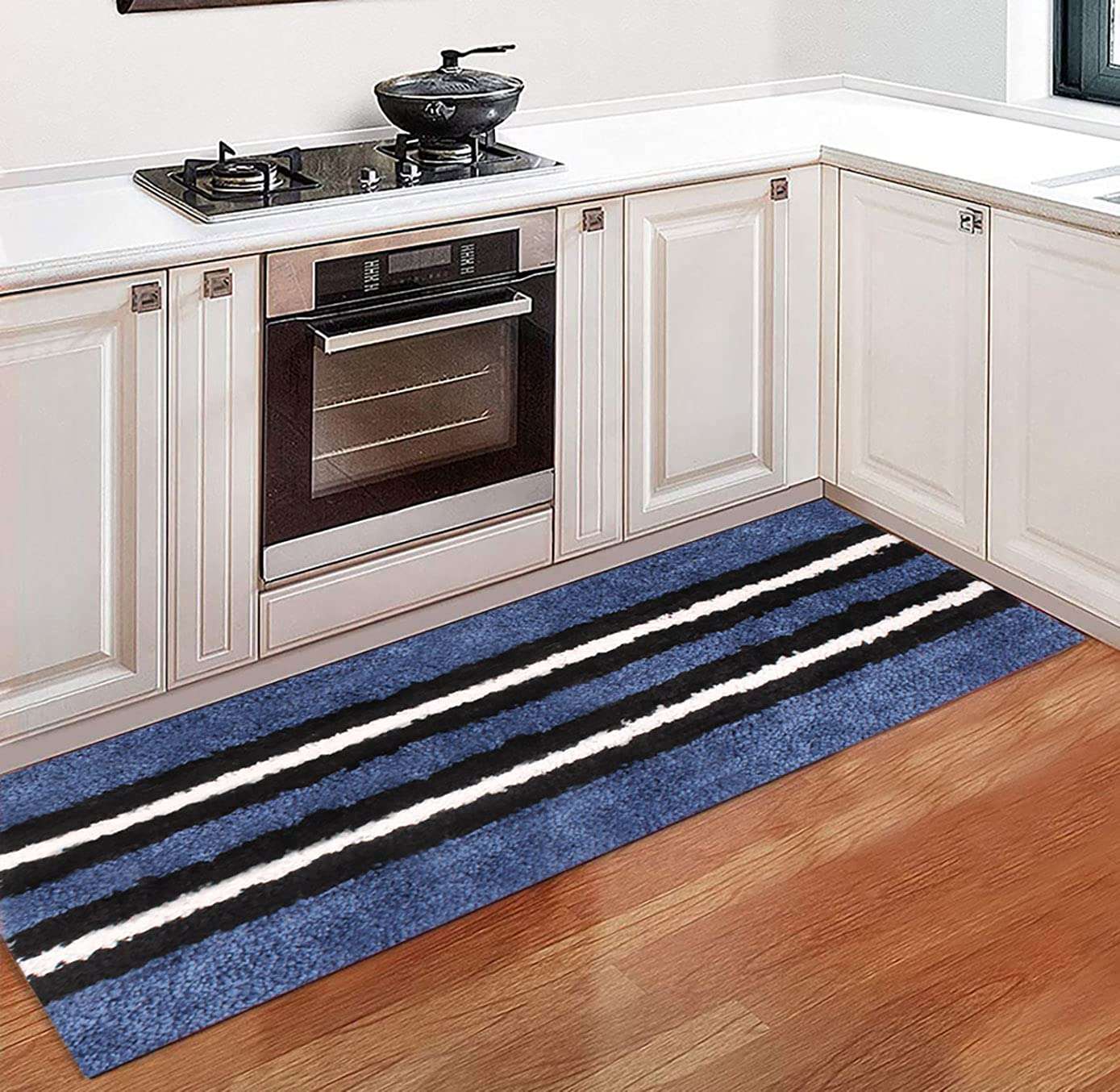 Flooring India Co. Kitchen Mat Super Soft, Anti Slip Stripe Mats (Blue+Chocolate, 38x58 cm + 58x140 cm) Pack of 2 3