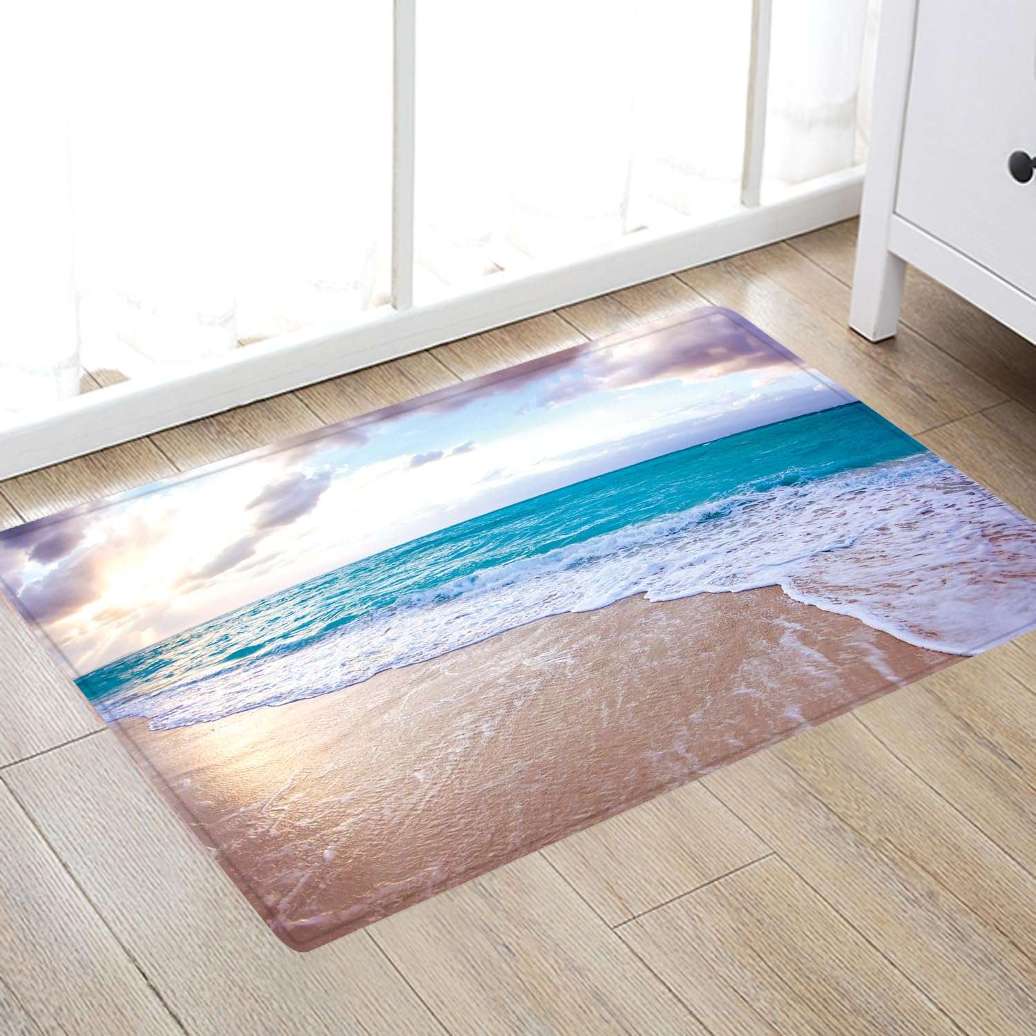 WODEJIA Flannel Mat Non Slip 3D Print for Bedside and Living Room,Clearance MatS Absorbent Moisture Dust Forlaundry Room,Bath Rugs Sponge Foam Soft for Bathroom (Seawater Beach) 6