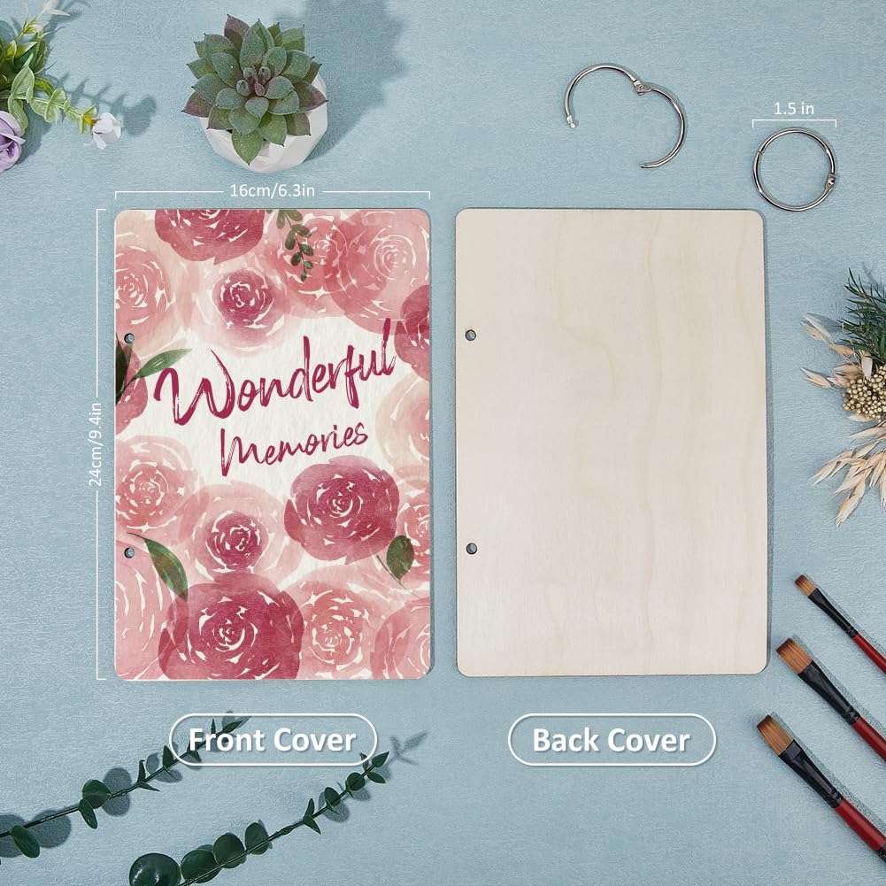 SUPERDANT Wonderful Memories Greeting Card Organizer Planning Book Binder Card Keeper Watercolor Roses Birthday Cards Holder Wooden Keeper Binder Photo Album Cover Keepsake Birthday Wedding Gift 4