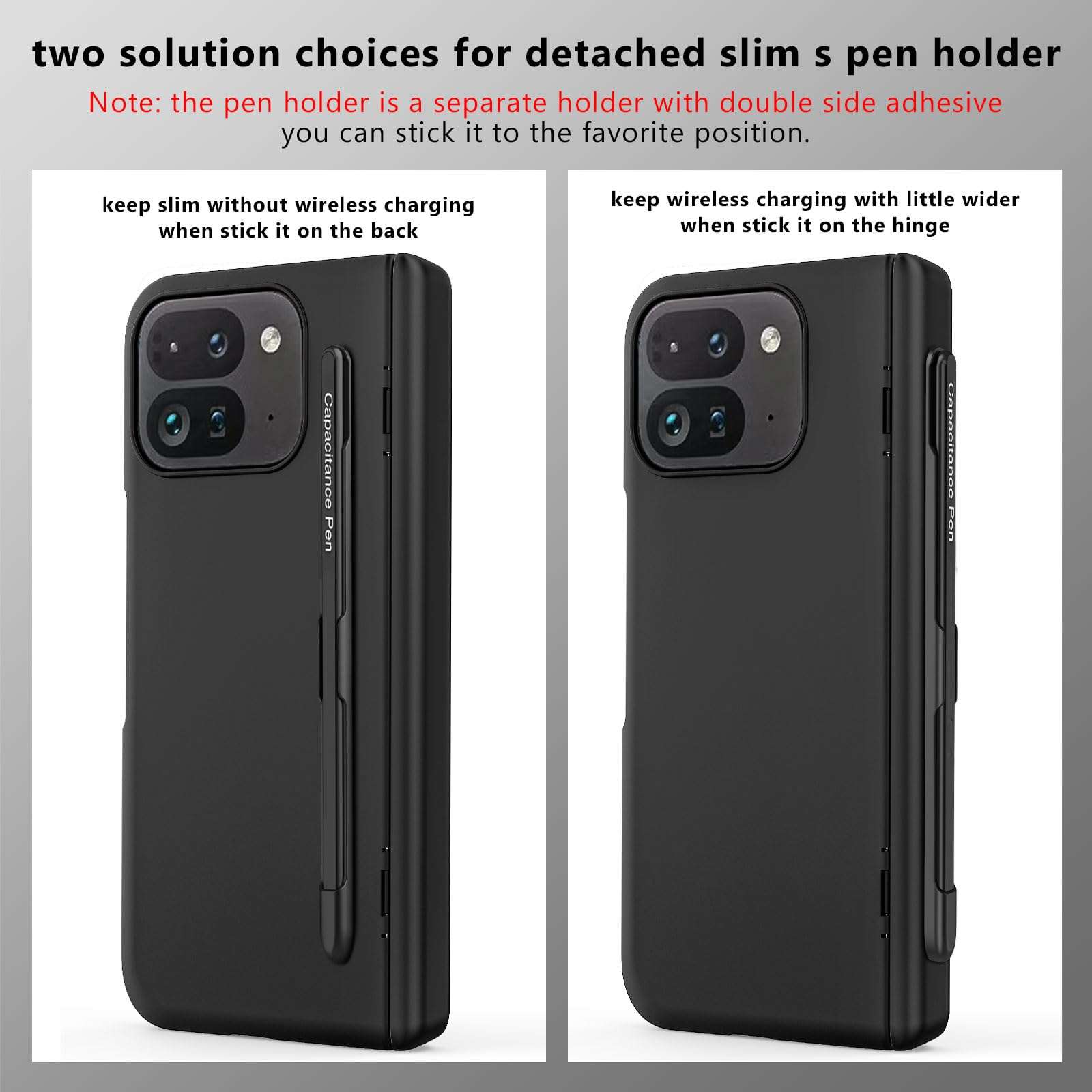 liuziyi for Google Pixel 9 Pro Fold Case, Include Stylus and Detachable Pen Holder, Built in Screen Protector, Semi-auto Hinge Protection, Camera Protection, Phone Cover 5G 2024 - Black 3