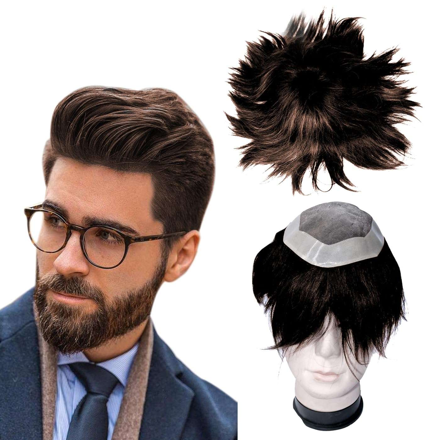 Kabello Hair Loss Solution Hair Patch/Wigs/Human Hair Toupee Mono Base 6 inch Hair (8x6, Medium Brown) 1