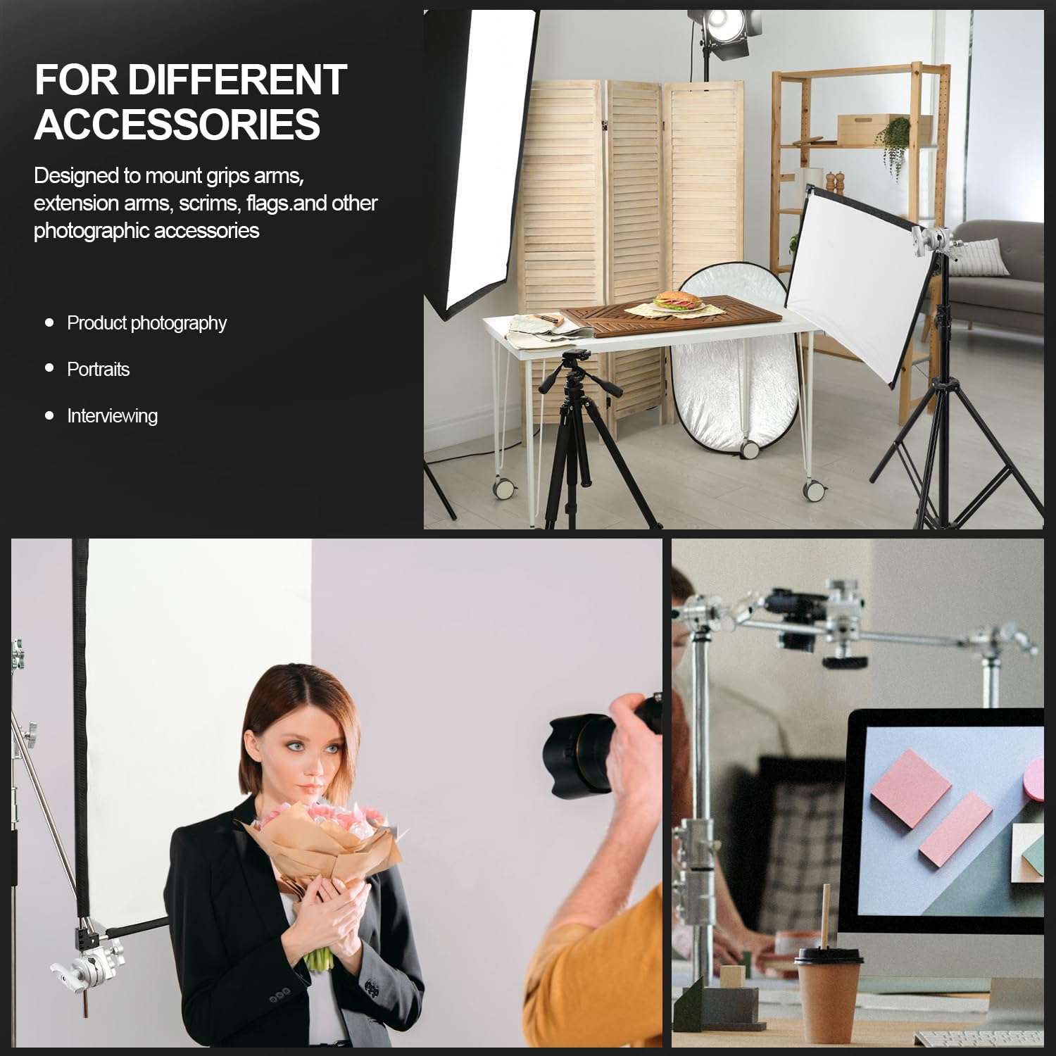 WELLMAKING Heavy Duty Grip Head 2.5inch Swivel Head Holder Adapter, Multi Functional Clamp Duty for Light Stand, Extension Boom Arm and Other Photographic Equipment with 1/2,1/4,3/8,5/8-inch Mount 6