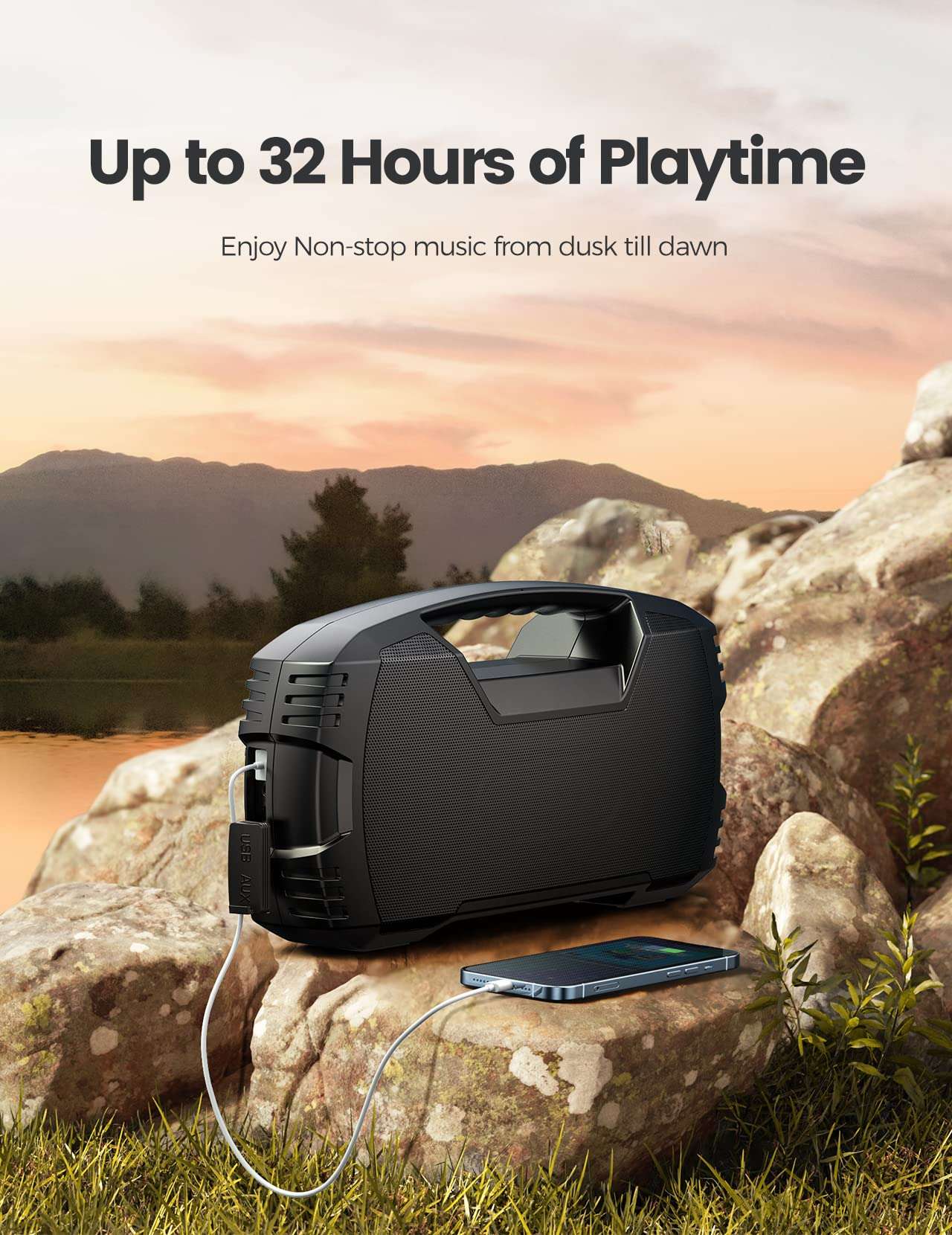 Portable Wireless Bluetooth Speaker, 40W Loud Sound IPX7 Waterproof Speaker, 32H Playtime, Rich Bass, Bluetooth 5.0, TWS Pairing, Built-in Mic, Outdoor Speaker for Home, Party, Pool, Beach-Green 4