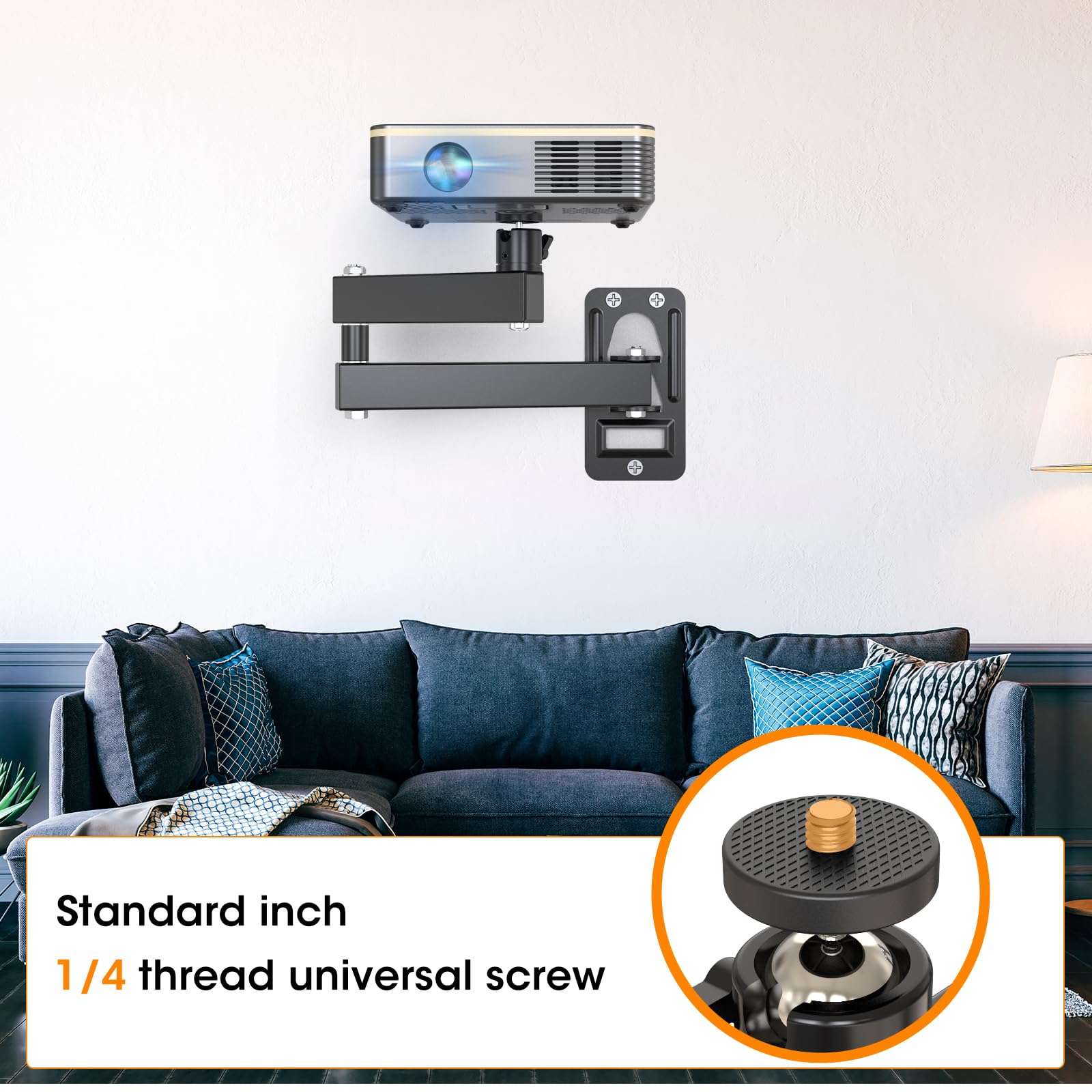 DAWASAPAT Universal Porjector Mount Foldable Projector Wall Mount 1/4" Screw, Adjustable Tilt&Swivel Hanging Projector Bracket Holder Wall Mount Hanger Rack Stand for Projector with Cable Ties 3