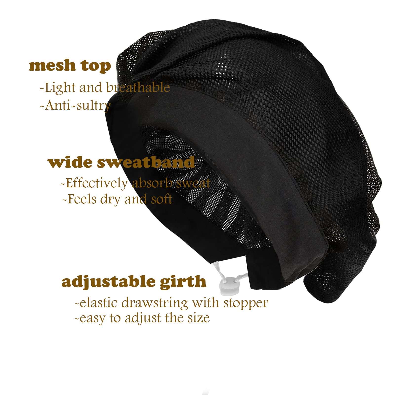 6 or 10 Pack Elastic Drawstring Chef Cap Mesh Cooking Hat Food Service Hair Nets Kitchen Net Reusable Restaurant Beanie (2 Black+2 White+2 Pink Elastic Drawstring, one Size) 4