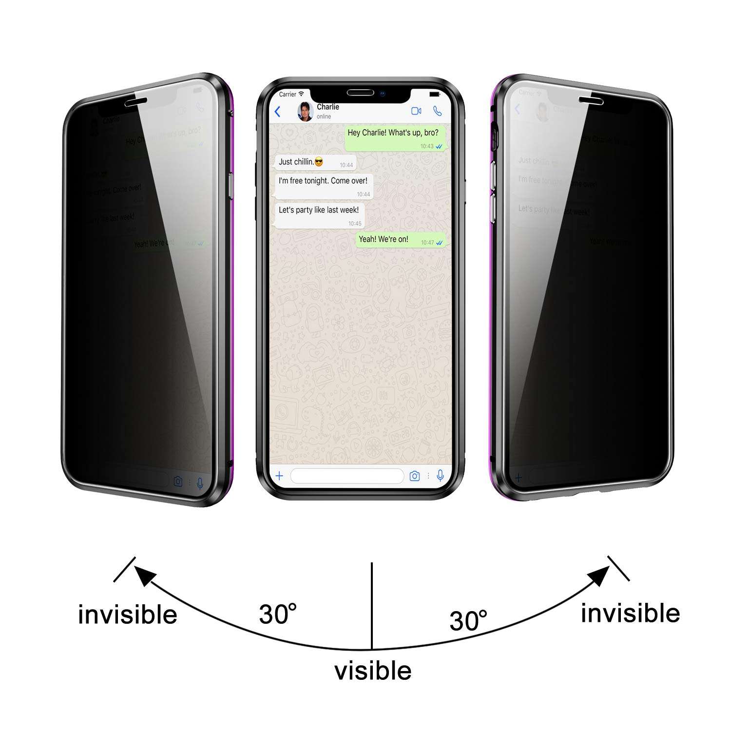 ZHIKE Anti Peeping Magnetic Double Side Privacy Tempered Glass Full Screen Coverage Anti-Slip Design Gradient Color Cover (Anti-Spy) (Purple-Black, iPhone 12 Pro Max Case) 4