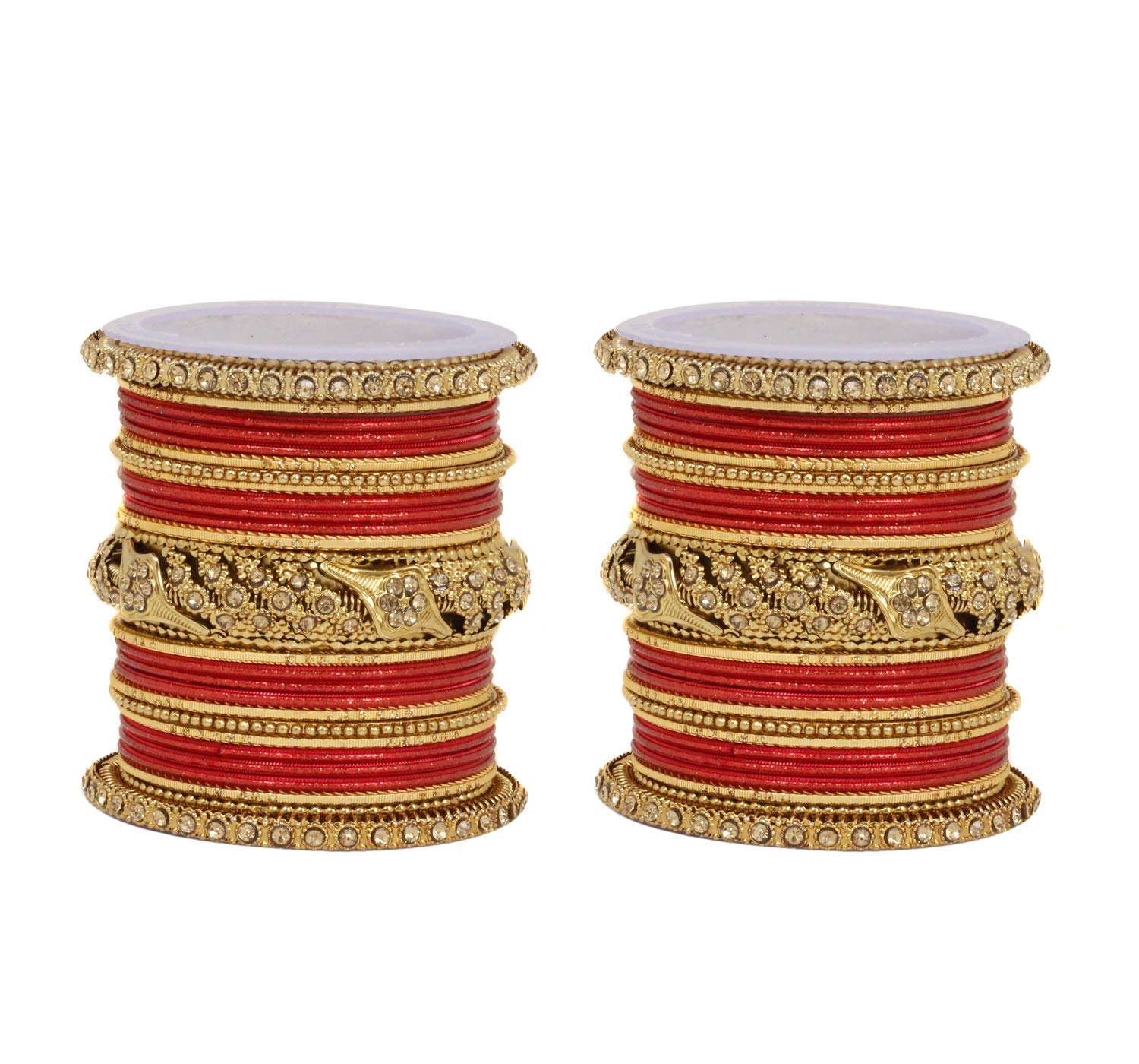 Sanara Traditional Golden Matte Diamond Style Beautiful 42 Pcs Bangles Set for Woman & Girls Jewellery (Red, 2.8 (2.5 Inches)) 3