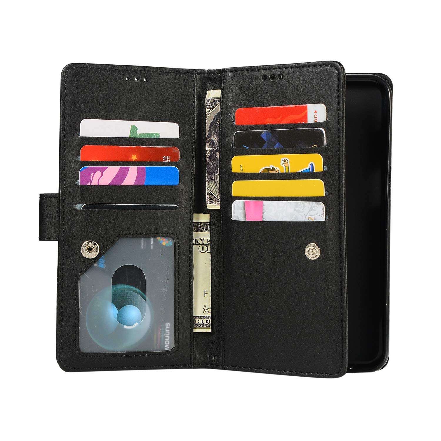 Samsung Galaxy j6 2018 Case Wallet Flip Bling Glitter 9 Card Holder PU Leather Wallet Slot Flip Protective Cover with Pocket with Zipper (Black) 3