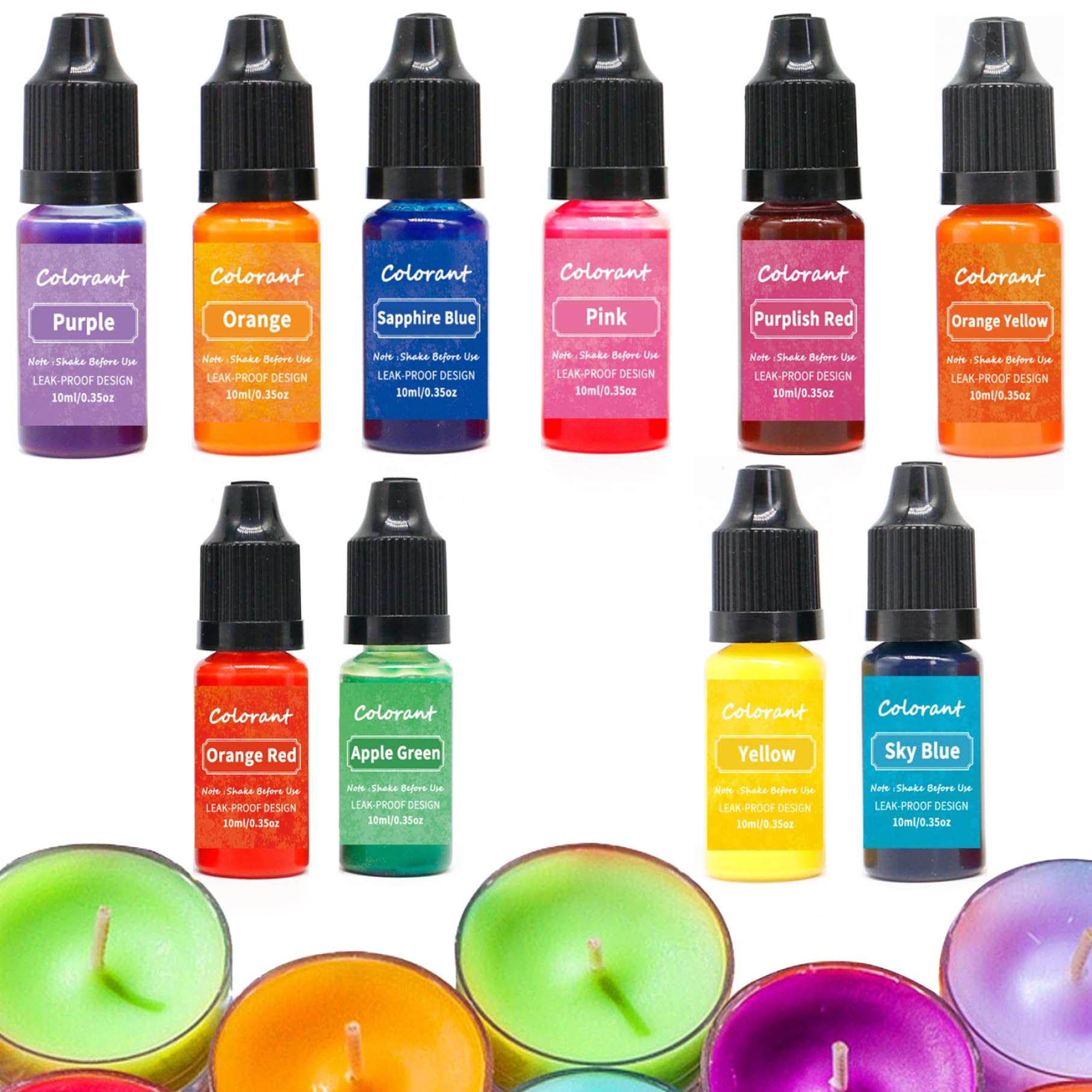 Candle Color Dye, Candle Dye 10 Colors 10ml Candle Colour Dye Vivid Oil-Based Soap Dye Highly Concentrate Candle Colour for Candle Making Supplies 6