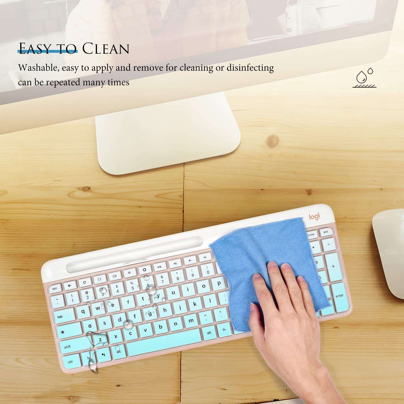 Keyboard Cover Skin Compatible with Logitech K585 Slim Wireless Keyboard, Logitech K585 Multi-Device Bluetooth Keyboard Protector - Gradual Mint 6