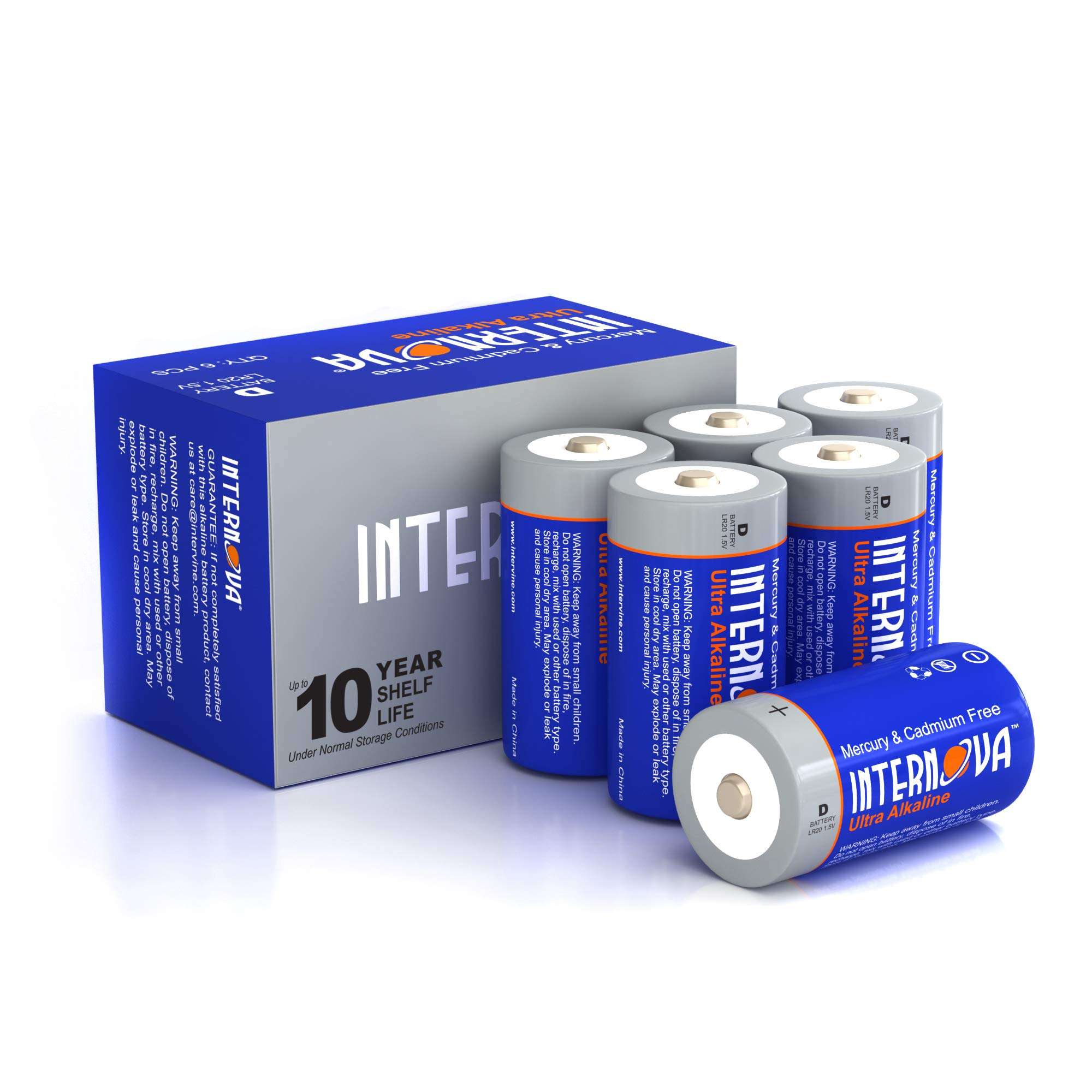 INTERNOVA® Alkaline D Cell Batteries, LR20 1.5V Cell High Performance, Easy to Open 6 Count Pack