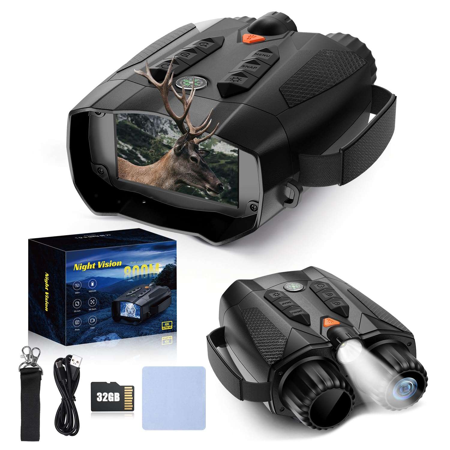 Mildhug Night Vision Goggles - Night Vision Binoculars for Adults, 10X Digital Zoom, 2.4'' HD Screen Binoculars with 7 Infrared Gearadjustment & 2000mAh Rechargeable Battery for Photos and Videos