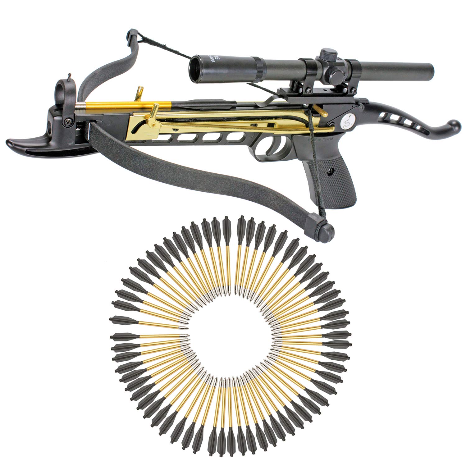 Crossbow Self-Cocking 80 LBS by KingsArchery® with Hunting Scope, and a Total of 63 Aluminim Arrow Bolts + KingsArchery® Warranty