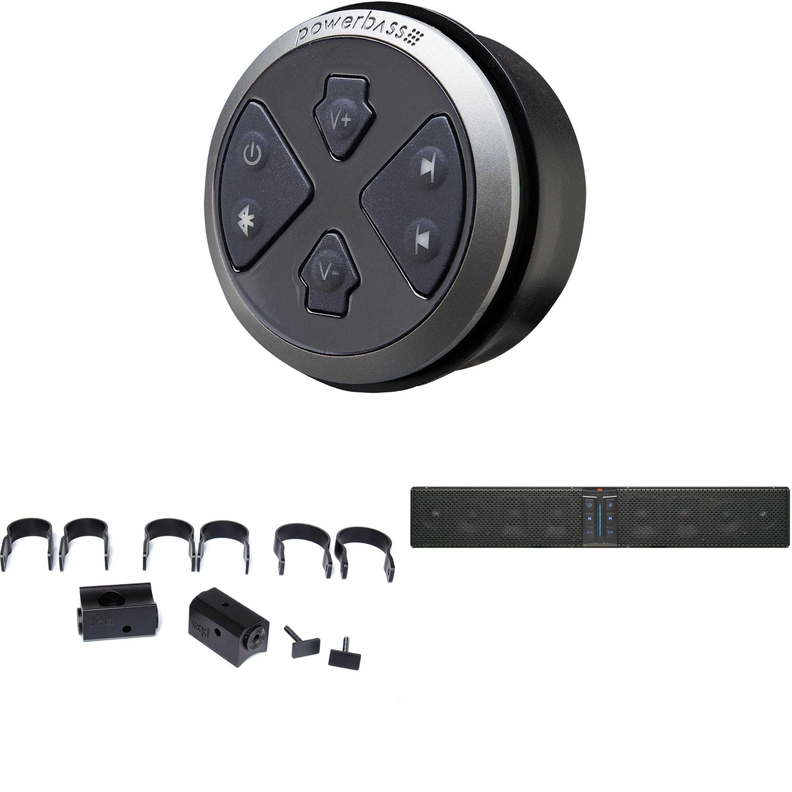 PowerBass XL-850-8 Speaker System Bluetooth Powersports Sound Bar with XL-SBCON - Wired Remote Controller Compatible & XL-SBTCLAMP - Thin C Clamp Compatible with 1.5", 1.75", 2" Bars - Pair