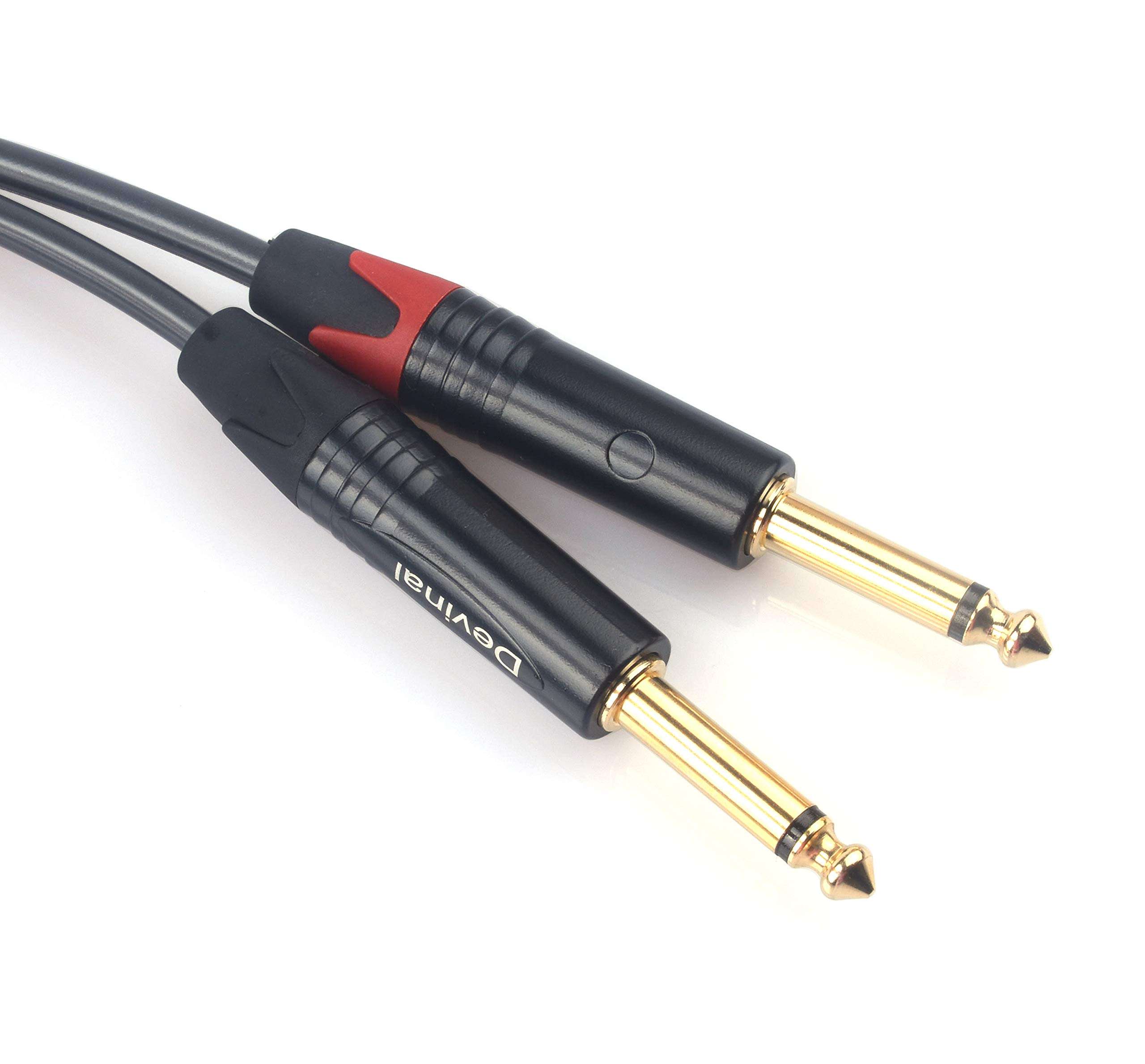 Devinal 1/4 to Dual 1/4 Y-Splitter Cable, 6.35mm TRS to Dual 6.35mm TS Insert Cable Cord, Quarter inch Stereo to 2 Quarter inch Mono Send and Return Patch Cord 10 Feet 3