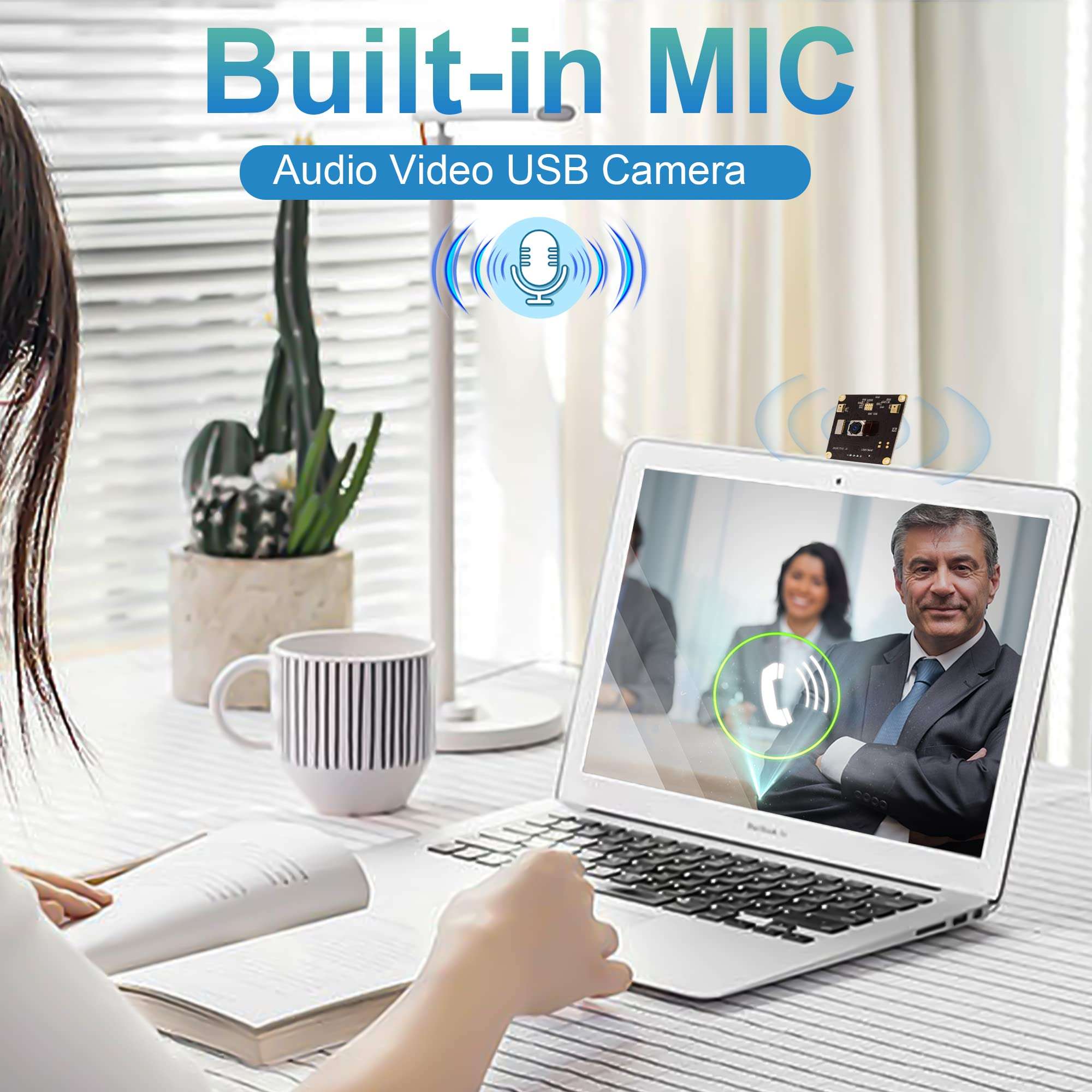 ELP 13mp Autofocus USB Camera Module with Microphone 75degree No Distortion Lens Mini UVC USB2.0 Video Audio Webcam Board IMX214 Free Driver Lightburn Camera for Computer, Raspberry Pi, Jetson Nano 5