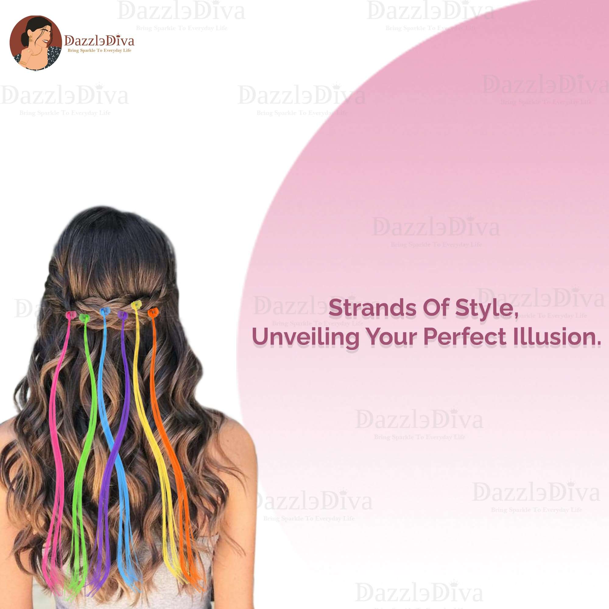 DazzleDiva Hair Highlight Extensions Artificial Hair Strips Colourful Hair Streaks Trendy Hair Streak Coloured Hair Extensions For Kid Hair Clips For Kids Side Hair Extensions 6PCS 5