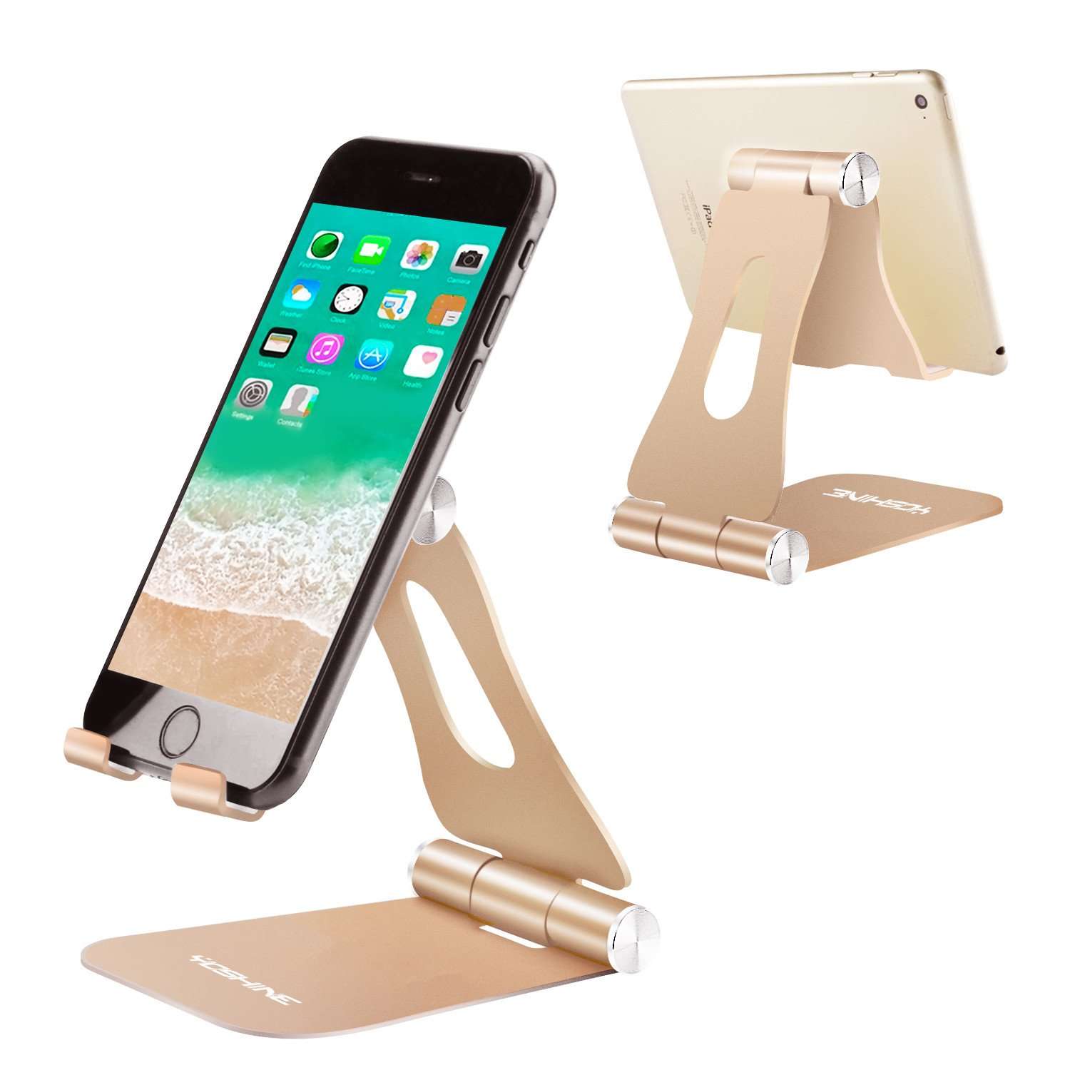 YOSHINE Cell Phone Stand for Desk, Portable Cell Phone Holder Adjustable Tablet Stand Aluminum Stand Holder Cradle Charging Dock for Nintendo Switch all Smartphones and Tablets (4-13") - Gold 1