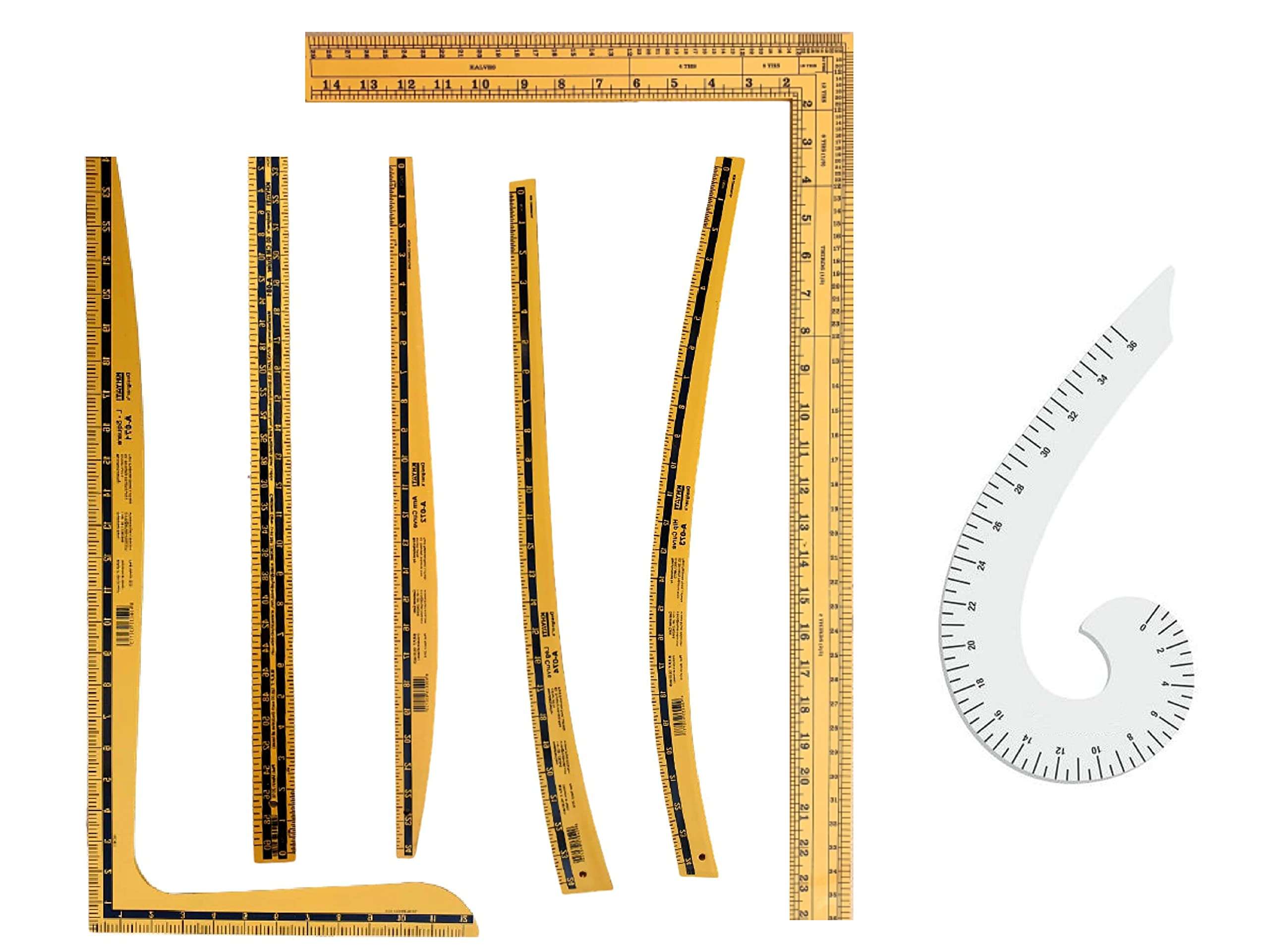 KHYATI Tailoring Scales/Fashion Designing Scale- Hard Plastic Scale- Set of 6- L- Square Curve, L-Square Straight, Hip Curve, Leg Curve, Arm Curve, Straight Ruler Along with French Curve with Marking 1