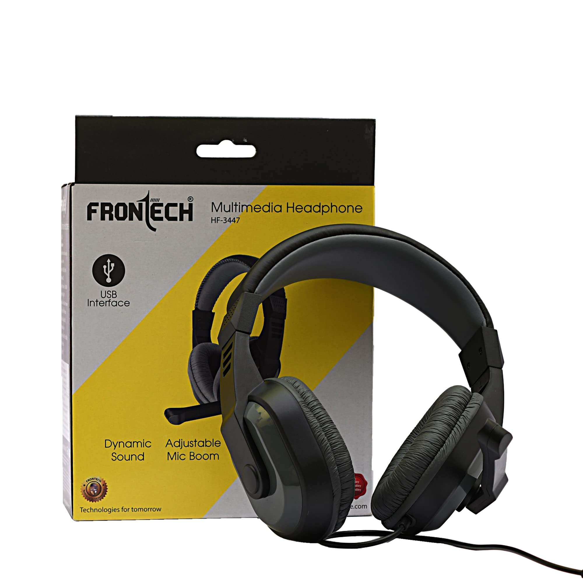 FRONTECH On Ear USB Multimedia Headphone with Built-in Microphone | 40mm Drivers for Dynamic Sound Quality | Leather Cushion | Omni Directional Adjustable Mic Boom (HF-3447, Black) 2