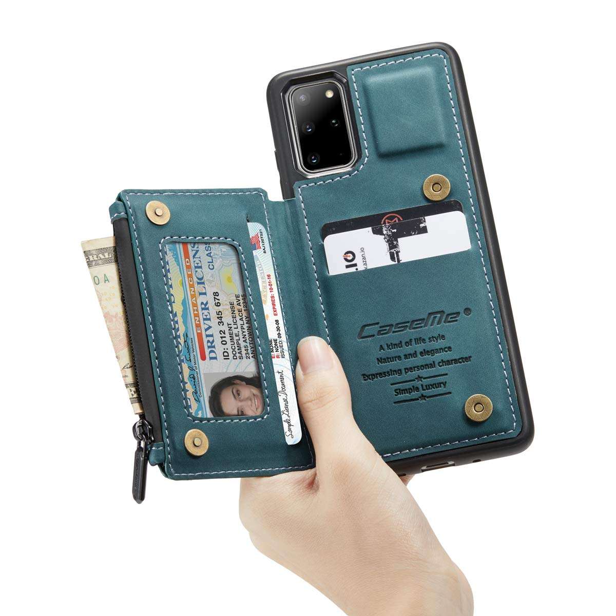 Samsung Galaxy S20+ Phone Leather Holder Wallets Case for Women Man Card Cute with Zipper Pocket (for ID Card,Credit Card Photo Fram Coin Money or License) 6.7inch Drop Protection Christmas Case-Blue 5