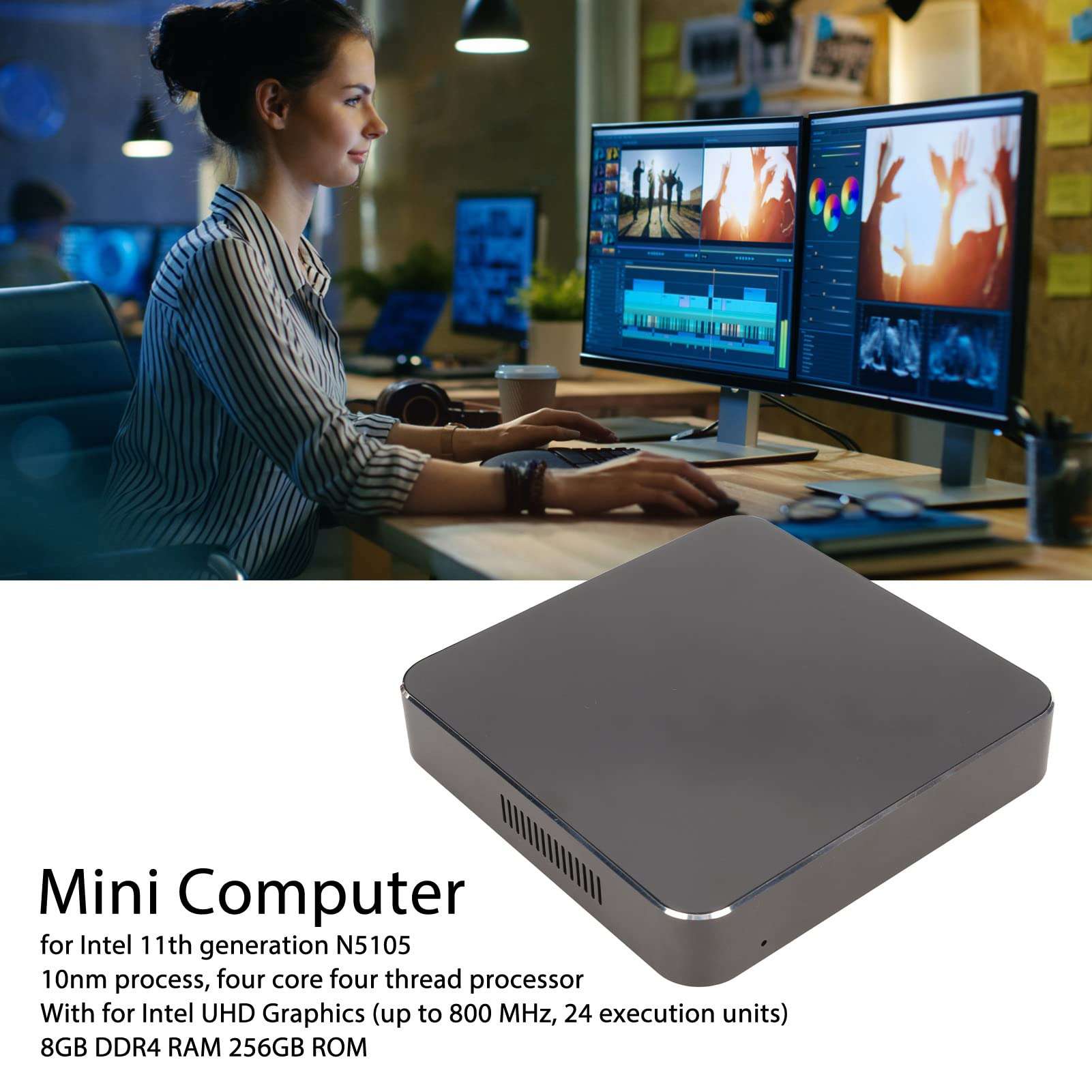 Mini PC, Windows 11 Mini Computers, Intel Lake N5105 CPU, 8GB DDR4 RAM 256GB ROM, Dual 4K UHD HDMI Ports, BT 4.2, 2.4G+5.8G WiFi, Gigabit Ethernet Micro Gaming PC 2
