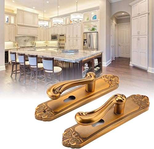 Room Door Handle, Chacerls Door Lock Handle Vintage European Style Aluminium Alloy Room Interior Door Lock Handle Furniture Hardware 2