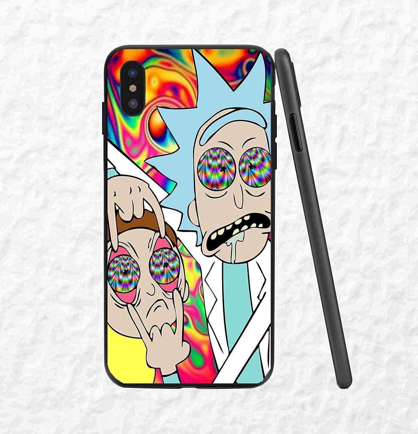 Pesco Case for iPhone 6 6S 6Plus 7 7plus 8 8plus X XR XS XS Max Black TPU Silicone Mort Rick (for iPhone 12 Pro Max)