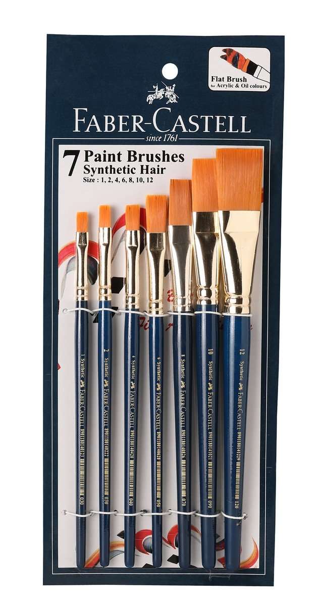 Faber-Castell Poster Color Plastic Box - Pack of 15 (Assorted) Paint Brush Set - Flat, Pack of 7 (Navy Blue) 6