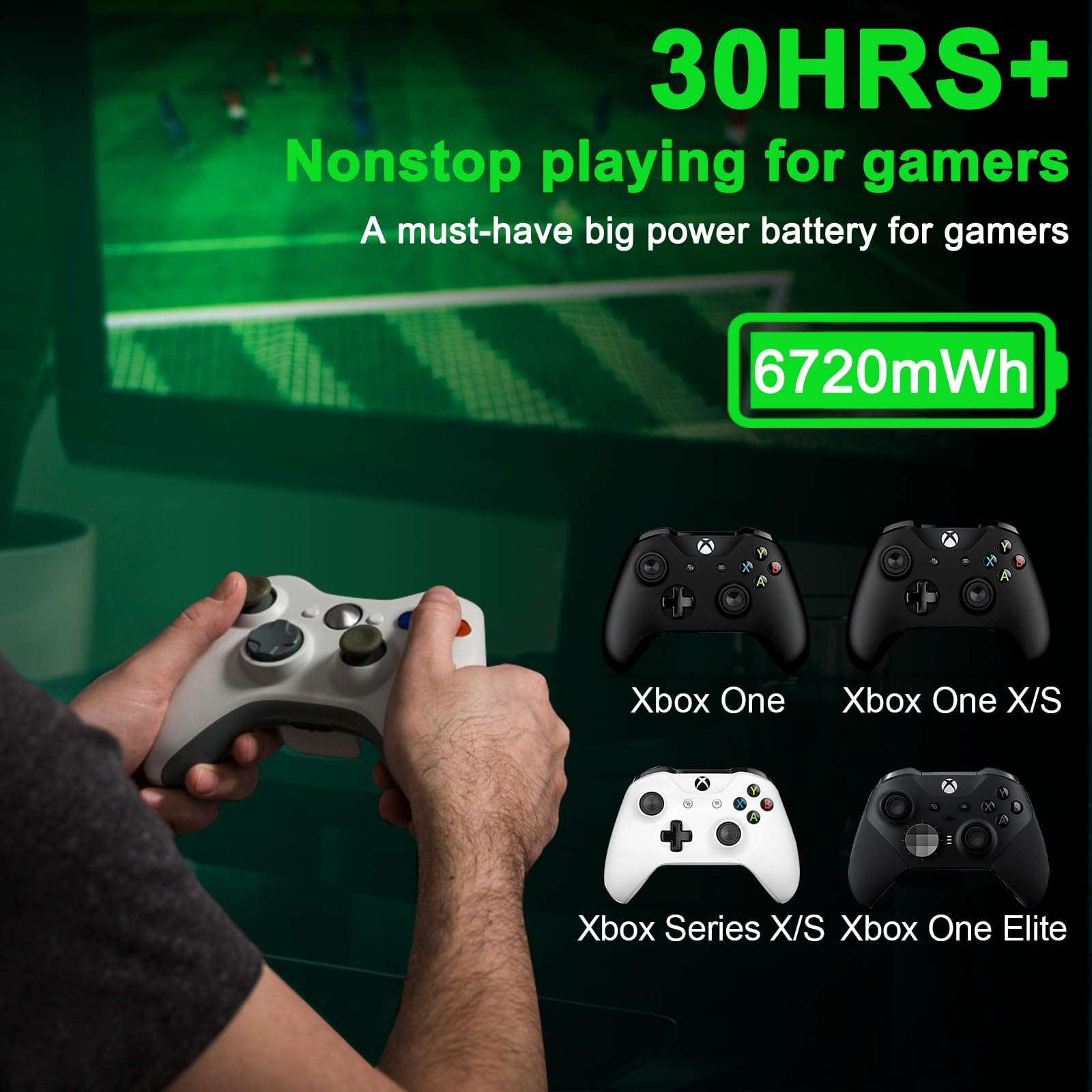 NYI 6720mWh Battery Pack for Xbox One Xbox Series X Xbox Series S Xbox One S Xbox One X Xbox One Elite Controller, 2x6720mWh Rechargeable Batteries and Charger 5