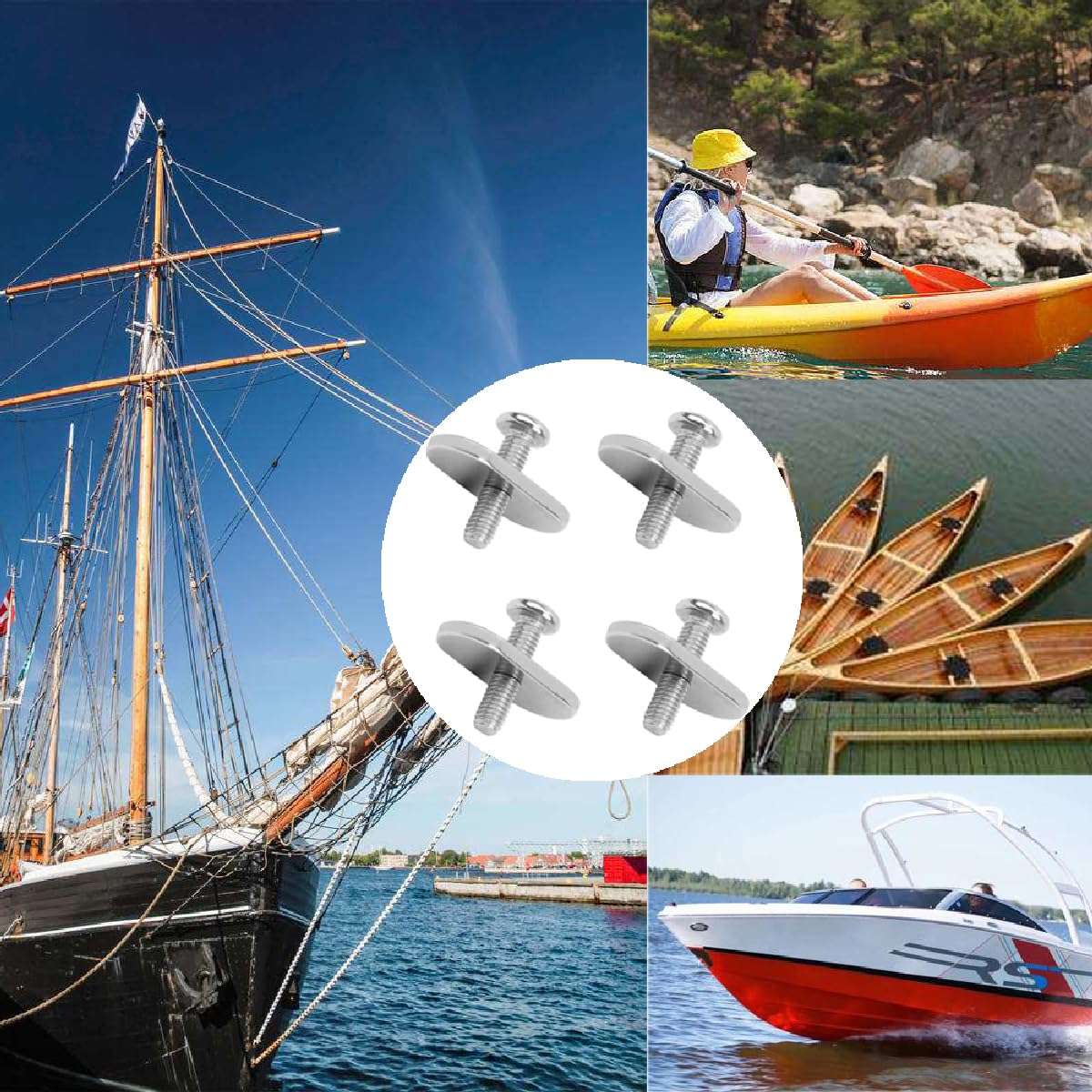 AONTOKY 8Pcs Stainless Steel Kayak Rail Track Screw Nuts Tie Down Mount Eyelet Rail Mounting Accessories Screws for Kayaks Canoe Boats 4