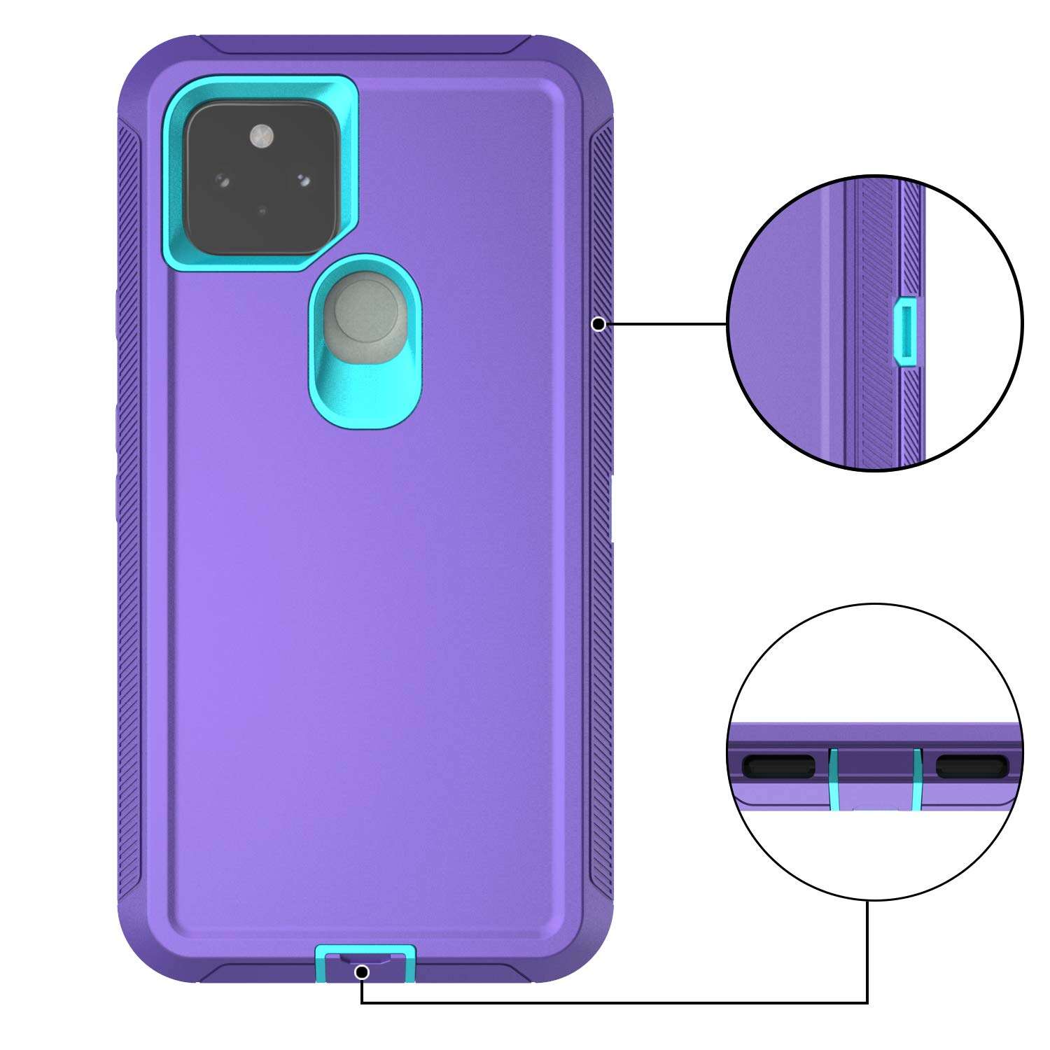 Annymall Google Pixel 4a 5G Case with Screen Protector, Phone Case for Pixel 4a 5G (Not fit 4G) Full Body Shockproof Drop Protection Heavy Duty Rugged Cover for Pixel 4a 5G (Purple/Mint) 3