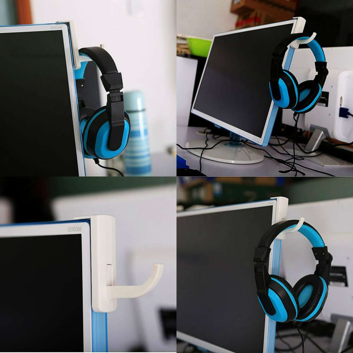 AKOAK 2 Pcs Headphone Headset Hanger Monitor Stand Holder Headset Stick-on Hook for Home and Office,White 5