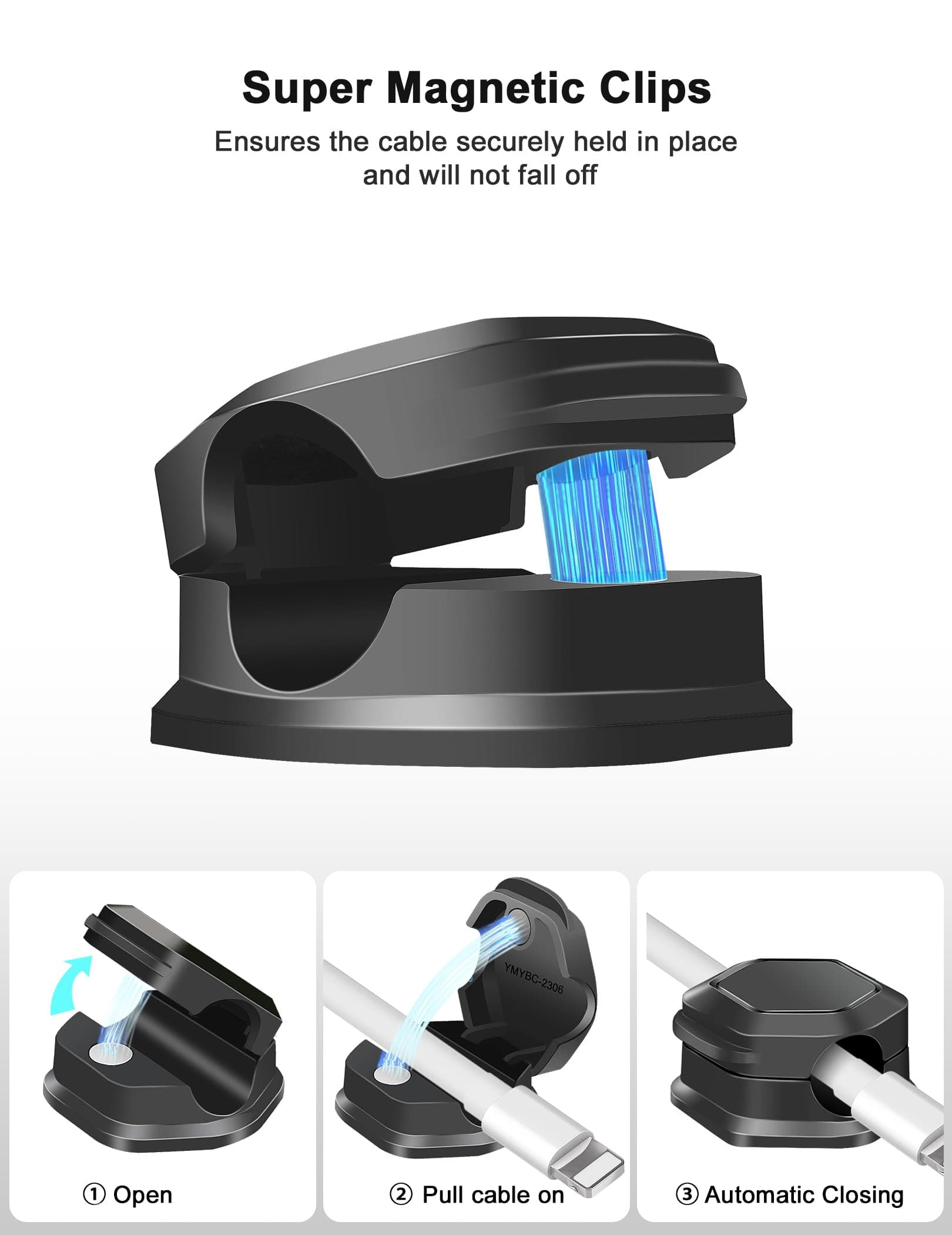 Magnetic Cord Organizer - Cord Holder - Cord Organizer for Desk, Magnetic Cable Clips, for Desk, Nightstand, Phone Charger, Computer, Home, Office, Car 6