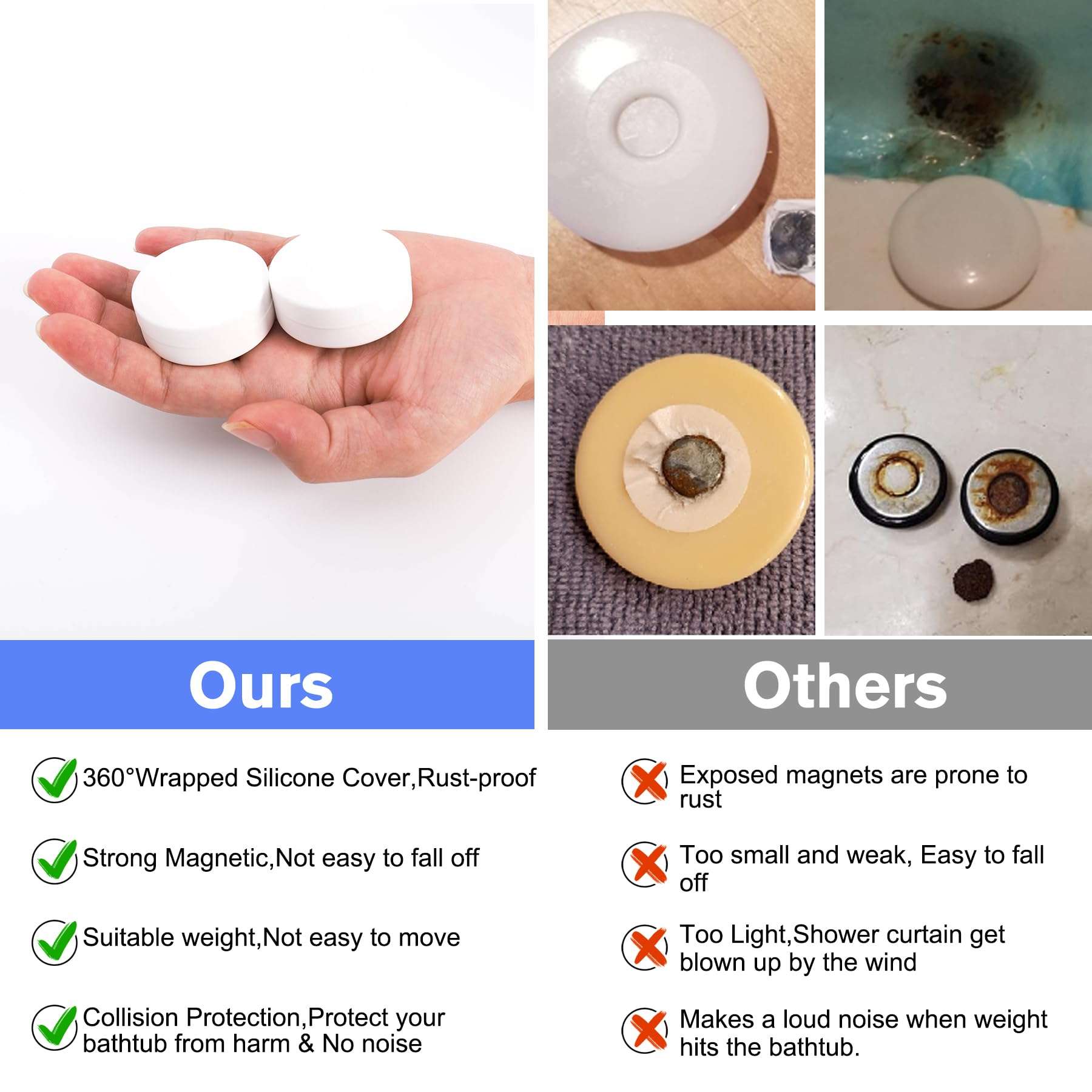 Magnetic Shower Curtain Weights - 360° Silicone Wrapped, Rustproof and Waterproof - Heavy Duty Magnets for Stable Shower Curtains - 6 Pairs (White) 5