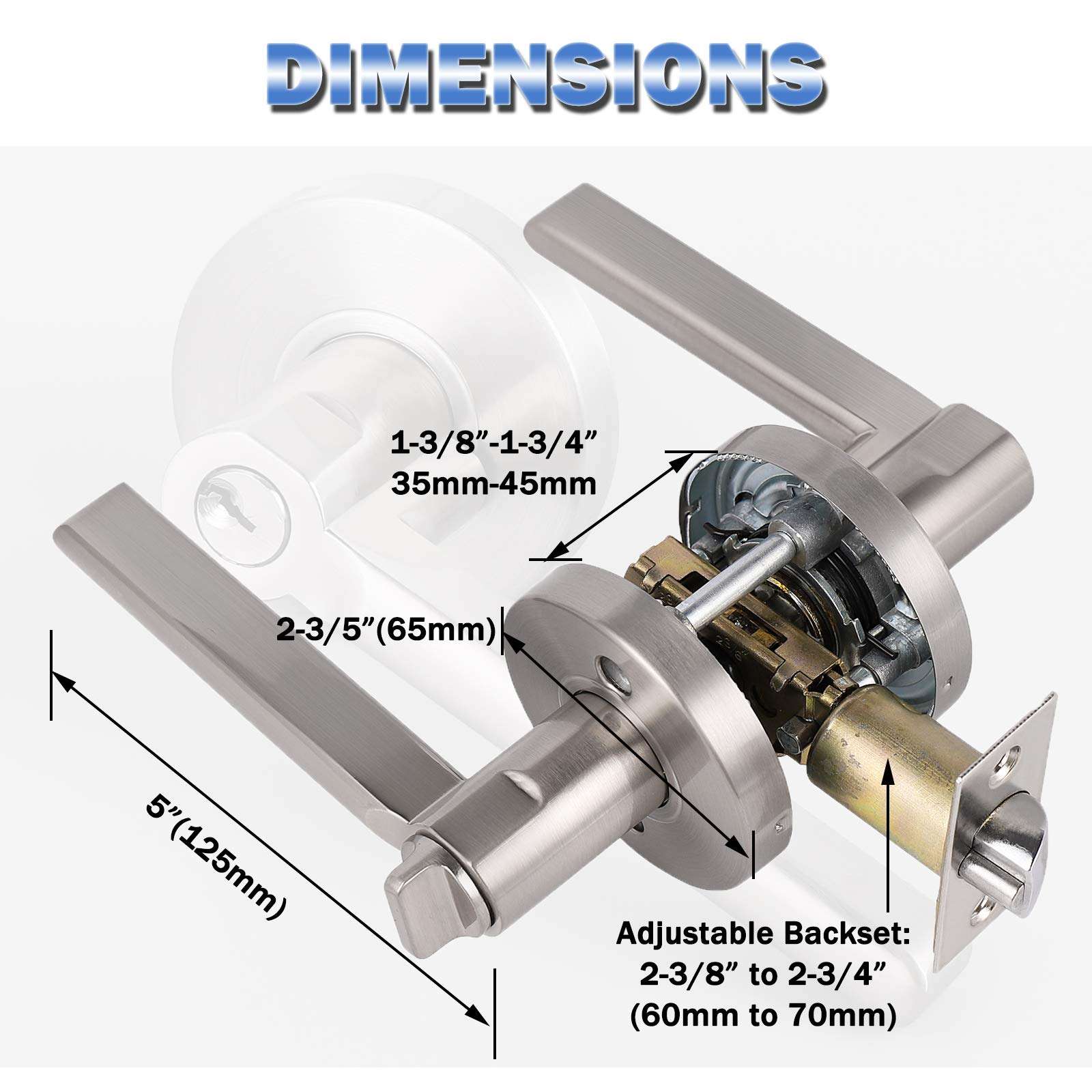 Knobonly 5Pack Exterior Entry Door Handle Lock with Same Keys, Right Handed Heavy Duty Satin Nickel Door Handleset, Entrance Front Door Handles in Brushed Nickel, Keyed Alike Door Lever 6
