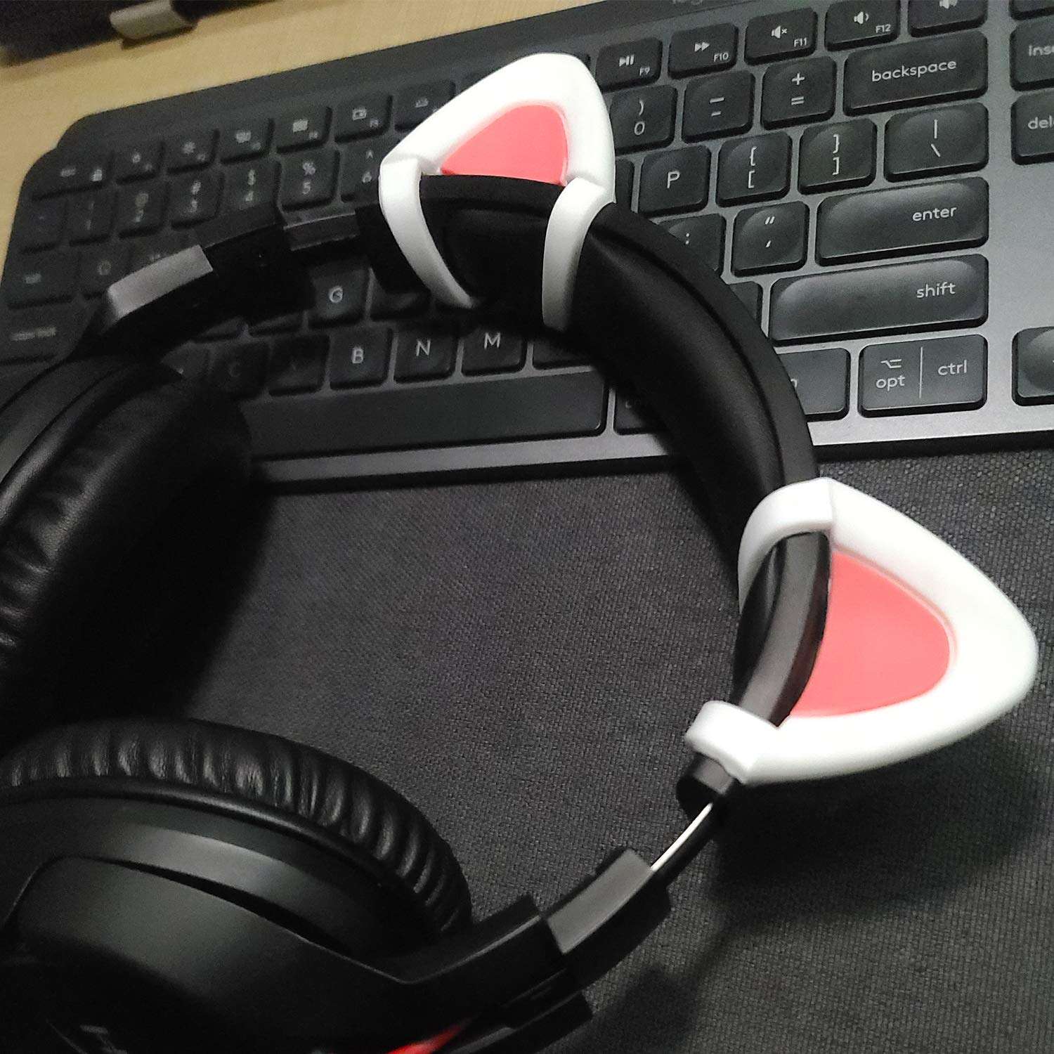 REEYEAR Cute Pink Cat Ears Fits for HypreX Cloud/Cloud Stinger/Cloud Flight Headsets, Universal Fit Lovely Kitty Adjustable Attachment Straps for Video Live Gaming Headphone,White & Pink 4