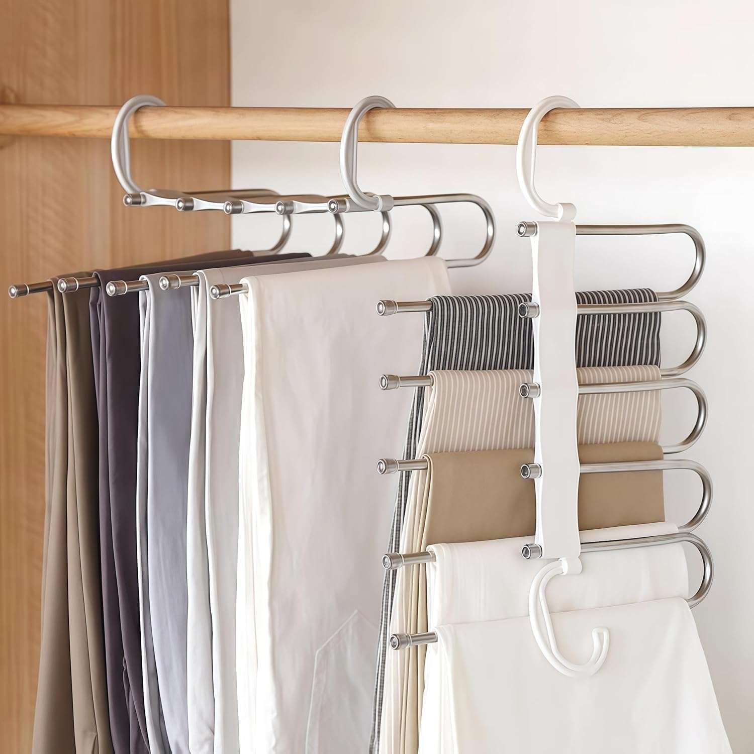 Quality Hangers 5 in 1 Stainless Steel Foldable Hangers for Clothes Hanging Multi-Layer Multi-Purpose Pant Hangers for Wardrobe Magic Foldable Hanger Clothes Hanger (Steel Hanger-Pack of 1)