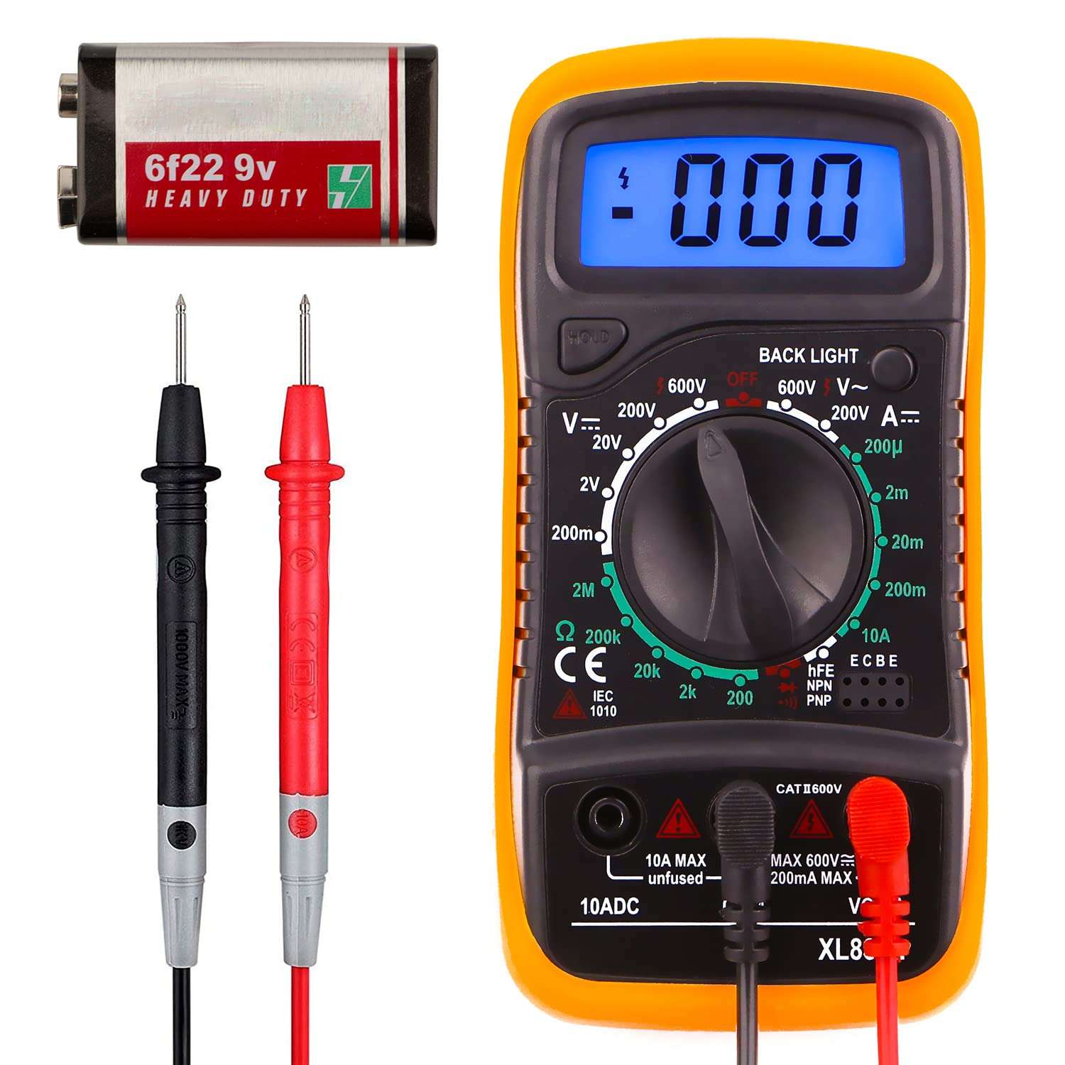 XL830L Pocket Digital Multimeter 2000 Counts Voltage Tester Home Measuring Tools Multi-Tester Test AC/DC Current, Resistance, Continuity, Frequency Backlight LCD Display with Battery 1