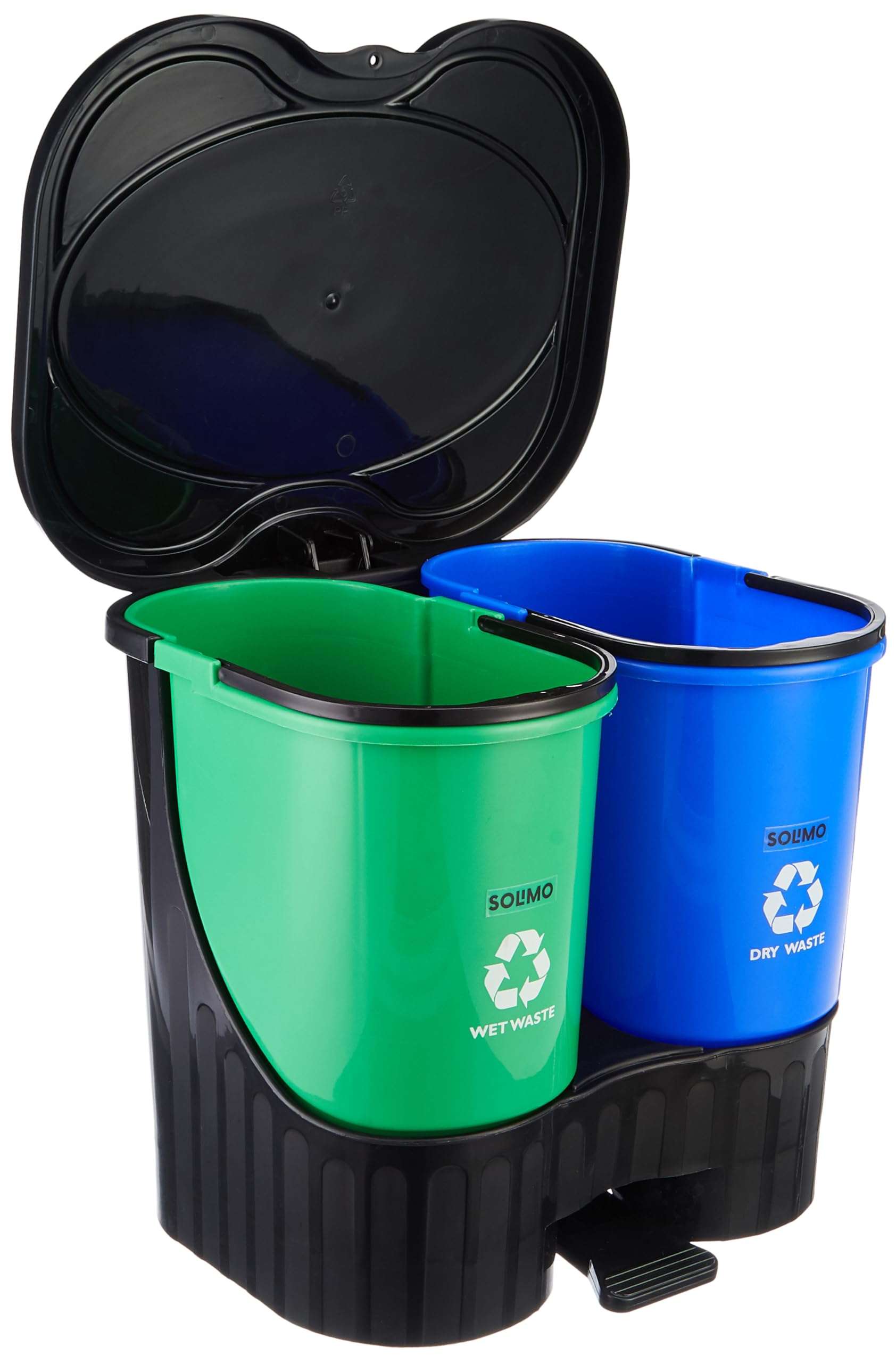 Amazon Brand - Solimo Plastic Oval Step-On Pedal 2-In-1 Dual Dustbin With Lid-15.4 Liters|Green&Blue 5