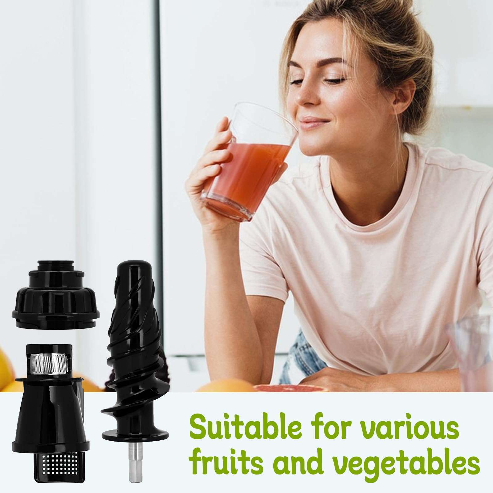 HSOKEW Juicer Replacement Parts, fits O Mega Juicer Models NC900HDC, NC900HDS, NC800HDS, NC800HDR, 8006, 8005, 8004, 8003, Insert Conical Juicer Strainer Augers and End Caps (Set of 3) 4