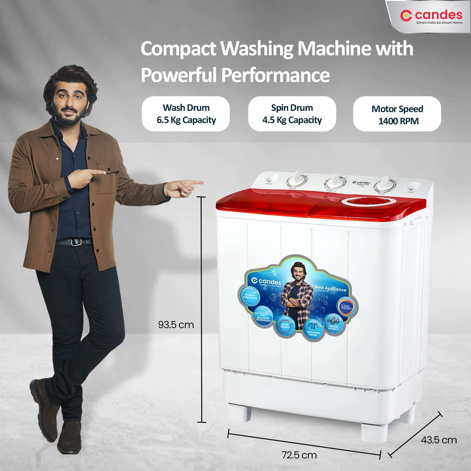 Candes 6.5 kg washing machine semi automatic | Multi Washing Method | Low Water Conusmption | 5 Year Warranty on Moter | (CTPL65PL1SWM), Marron Red 2023 Model 4