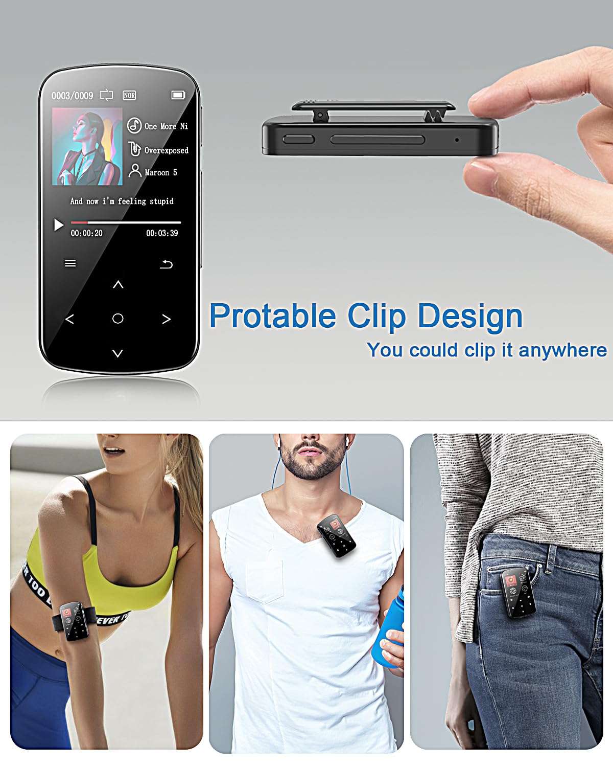 MP3 Player 64GB with Bluetooth 5.2, 1.5 inch Colorful Screen Sensitive Touch Button, Hi-Fi Music MP3 Player with Clip Pedometer Function Card Reader, for Sports Running etc 5